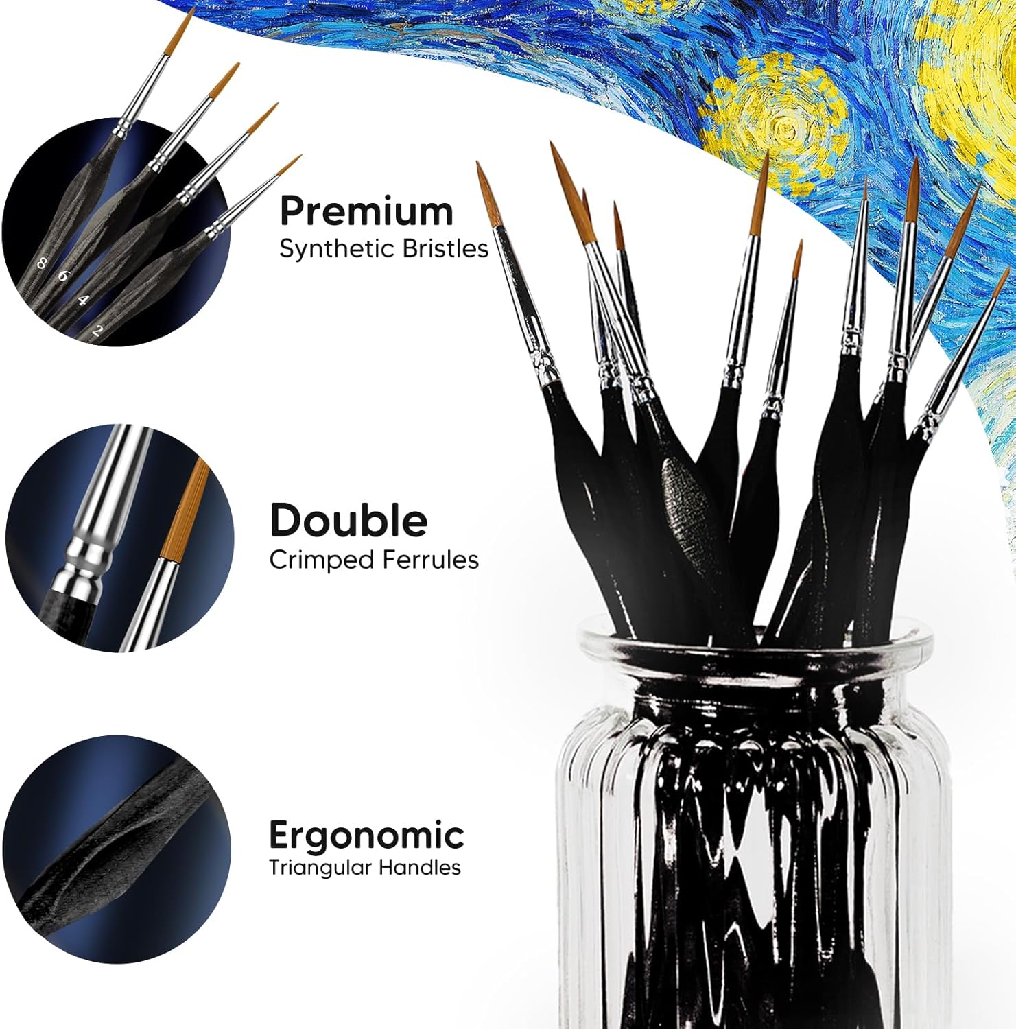 10PC Miniature Paint Brush for Fine Detailing,Small Painting Brushes Set for Art, Crafts, Acrylic, Watercolor, Oil, Model, Face, 40k & Paint by Number, Figurine (Black) - Image 4