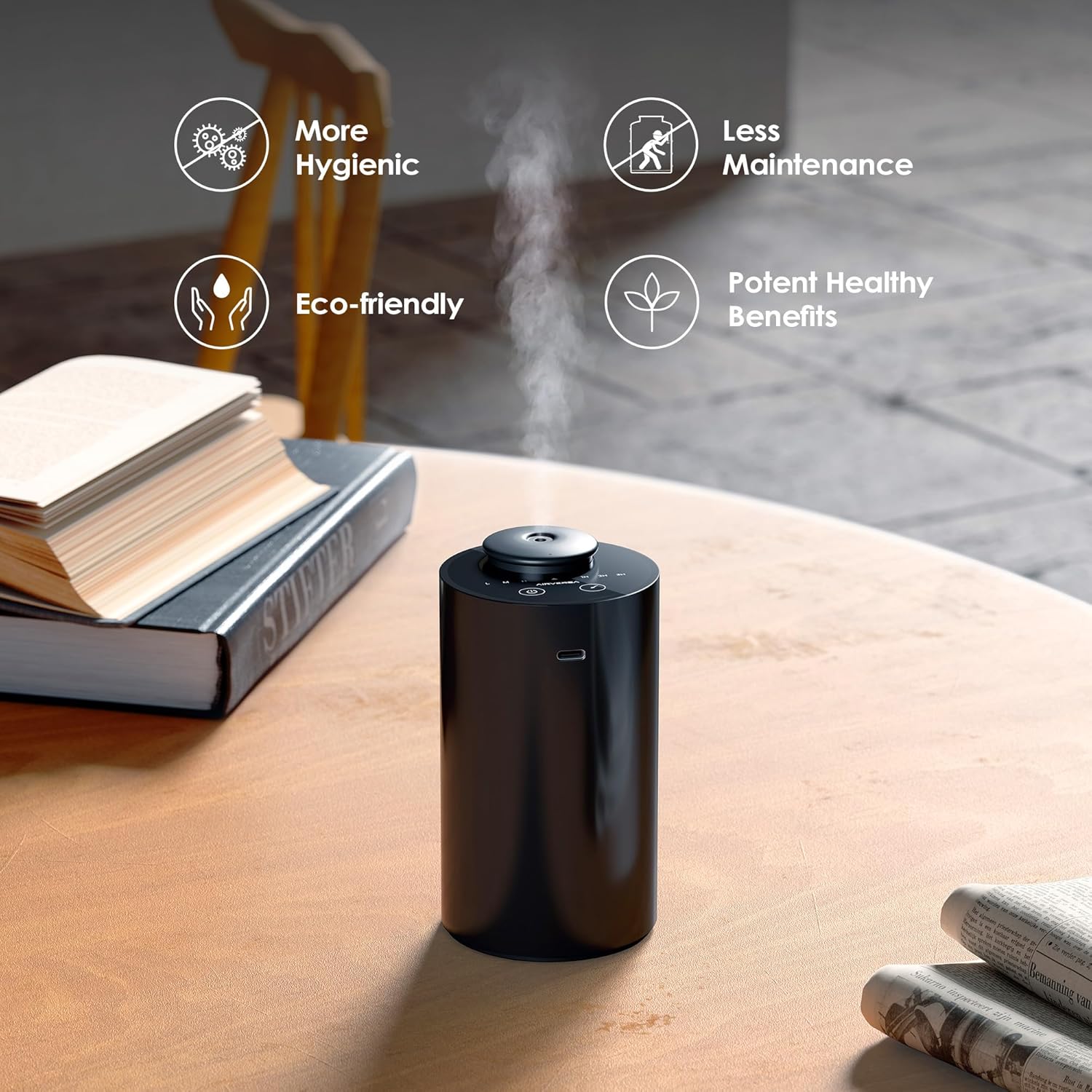 Waterless Diffuser for Essential Oil, Battery Operated Nebulizer, 0.7 Fl.Oz./ 20mL Capacity, Mini Scent Air Machine, 3 Countdown Timers & 3 Mist Levels for Home, Room, Car, Office - AN6 Black - Image 4