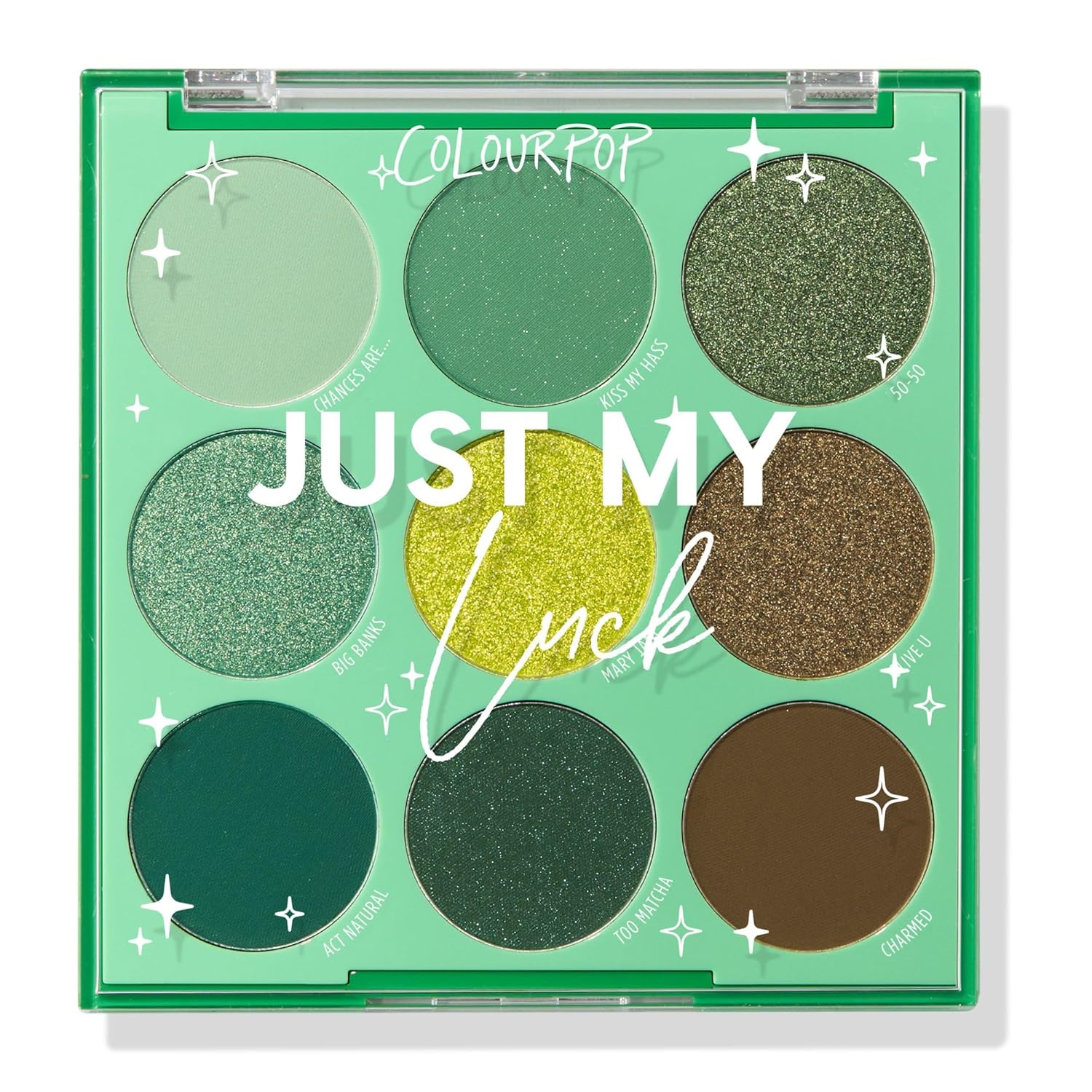 ColourPop Just My Luck Green Eyeshadow Palette - Green & Neutral Eyeshadow Palette with Matte & Metallic Finishes - High-Pigment Eye Makeup with a Long-Wearing Formula (0.3 oz)