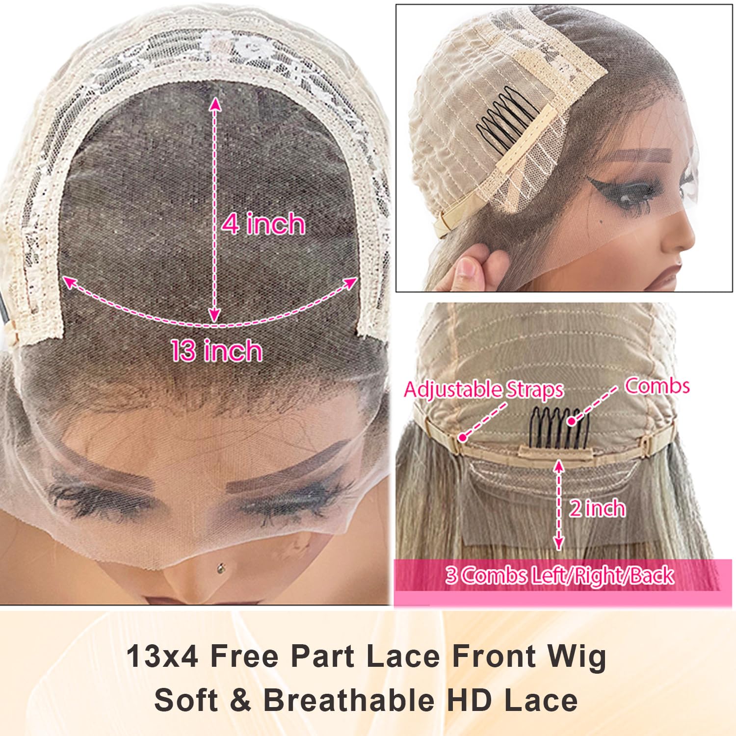 13x4 HD Lace Frontal Wig 22 Inch Ash Brown to Platinum Blonde Balayage Human Hair Glueless 180% Density Remy - Image 6