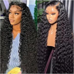 30 Inch Water Wave Lace Front Wigs Human Hair 200% Density 13x6 Water Curly HD Transparent Lace Frontal Wig For Black Women Glueless Wigs Human Hair Pre Plucked with Baby Hair