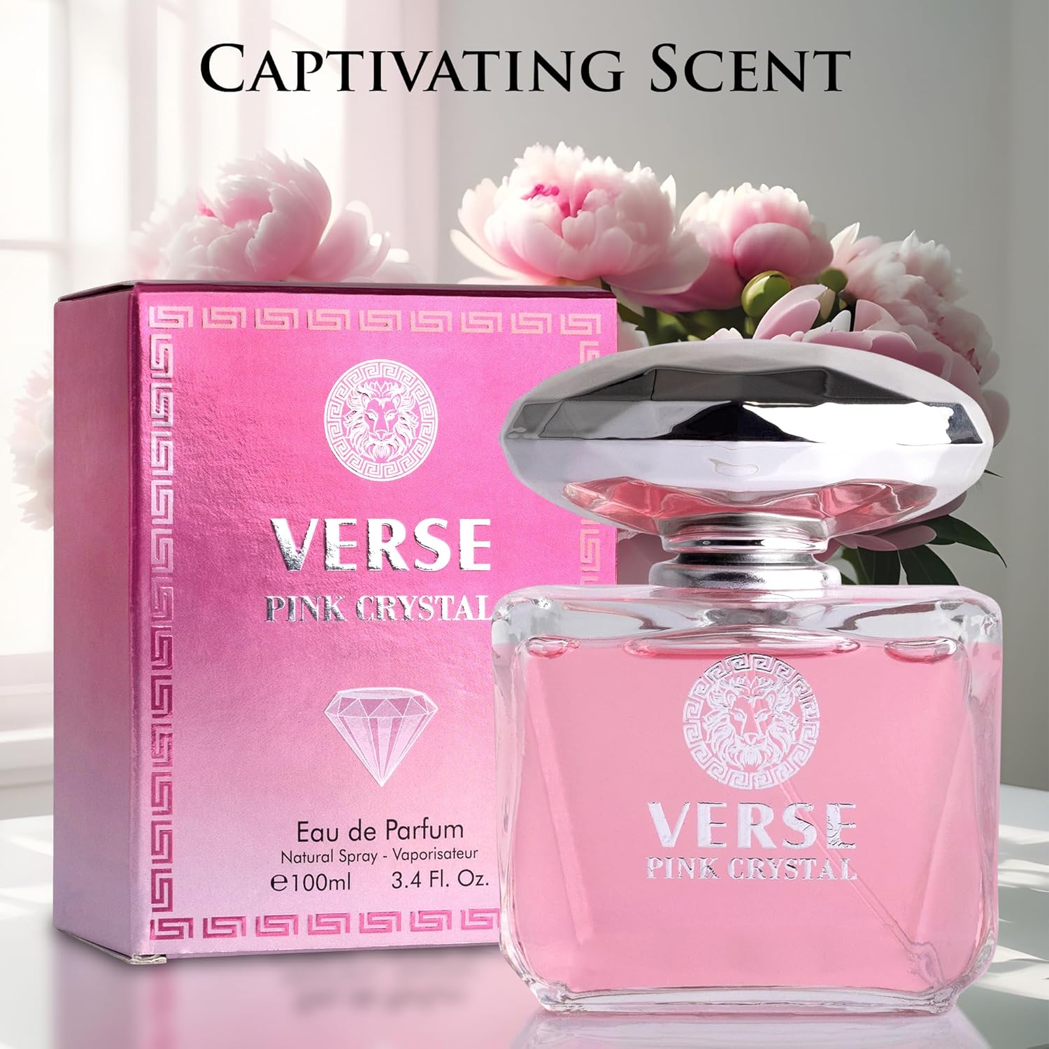 Verse Pink Crystal Eau De Parfum for Woman - Top Notes of Pomegranate, Yuzu & Iced Accord - Base Notes of Peony, Lotus, Magnolia, Amber, Musk & Mahogany - Floral & Fruity Scent - Elegant 100ml Bottle - Image 3
