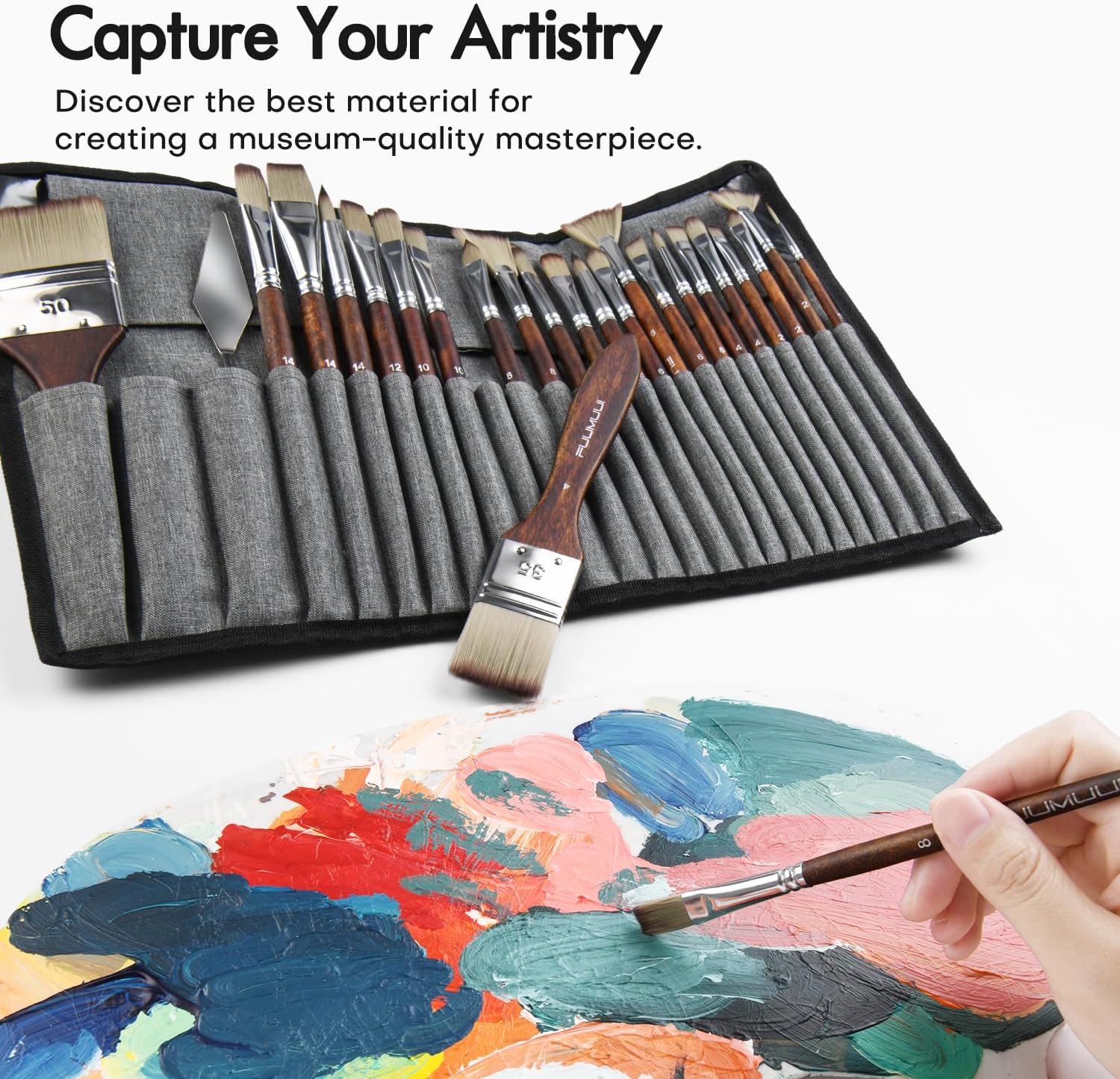 25pcs Paint Brush Set, Fuumuui Acrylic Paint Brushes, Professional Artist Series with Wide Flat, Filbert, Fan, Dagger, Cat Tongue, Round, Angle, Rigger for Oil, Acrylic Canvas Paintings, Face Painting - Image 5