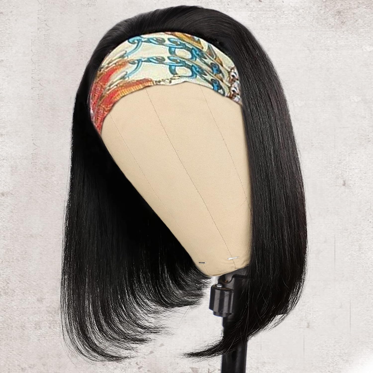 AISI Headband Wigs Human Hair Bob Headband Wigs for Black Women Easy Put On and Go Glueless Wig Short Straight Wigs Machine Made 150% Density No Lace Wig Natural Color(10 Inch) - Image 2