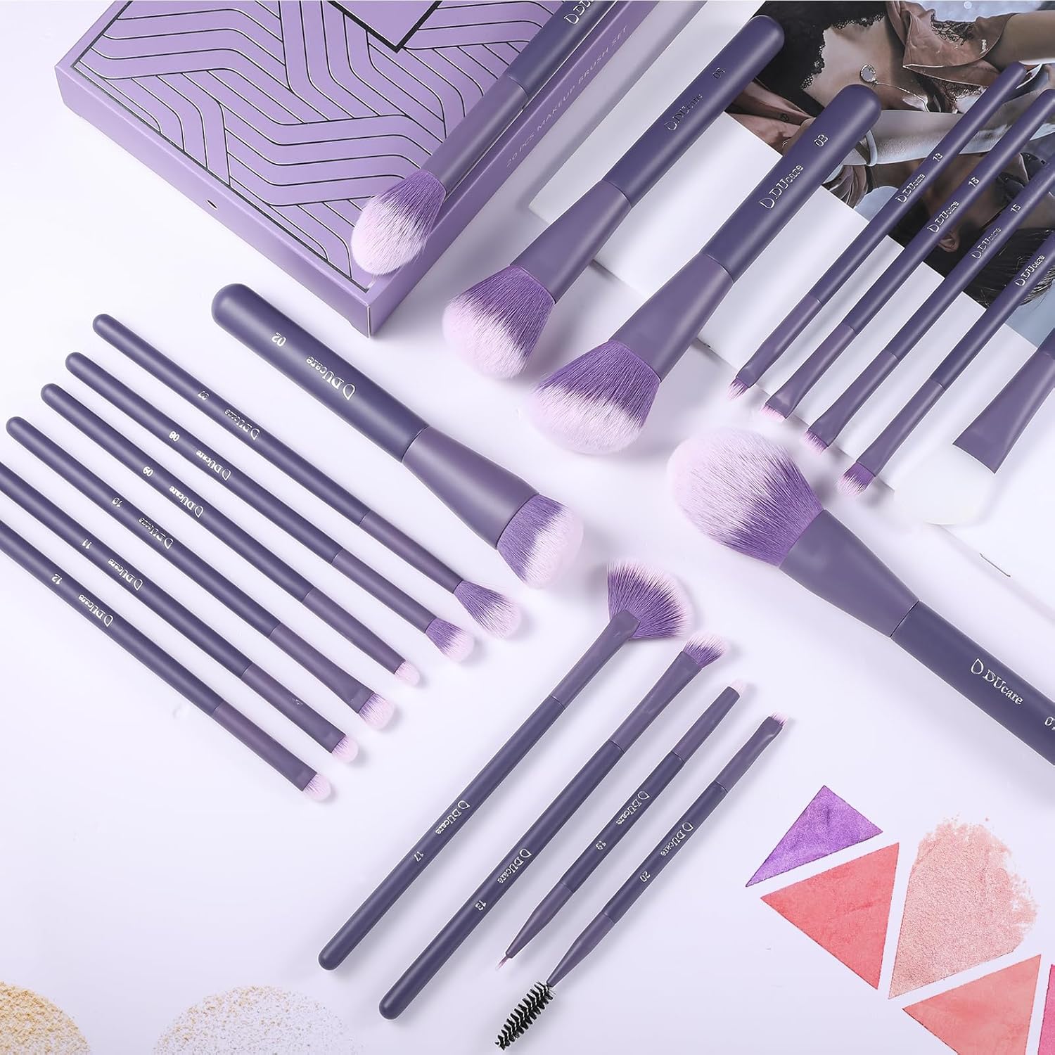 DUcare Makeup Brushes Professional 20Pcs Purple Makeup Brush set with Silicone Face Mask Brush Kabuki Foundation Blending Powder Blush Concealers Eyeshadows Brushes - Image 6