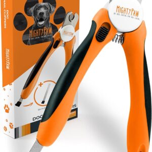 Mighty Paw Dog Nail Clippers - Dog Claw Clippers - Pet Claw Trimming and Grooming Set - Built-in Safety Guard - Sharp Stainless Steel Blade - Ergonomic Handle - Nail Trimmer - Paw Trimmer (Orange)
