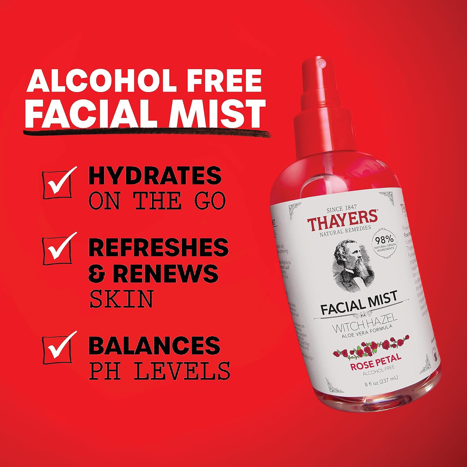 Thayers Alcohol-Free Witch Hazel Facial Mist Toner with Aloe Vera, Rose Petal, Soothing and Hydrating, For All Skin Types, 8 oz - Image 2