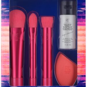Real Techniques Limited Edition Sparkle + Sleigh Makeup Brush & Sponge Kit, Makeup Spone Blender & Face Brushes For Flawless Finish, 5 Piece Holiday Gift Set