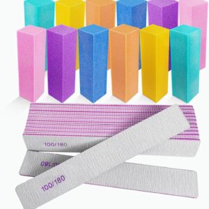 Nail Files and Buffers (24 Pack), Nail Buffer Block Nail File Set for Acrylic and Natural Nails, Professional Manicure Tool 4 Sides 100/120/180 Grit Emery Board Sponge Buffing Buffers Blocks Gray