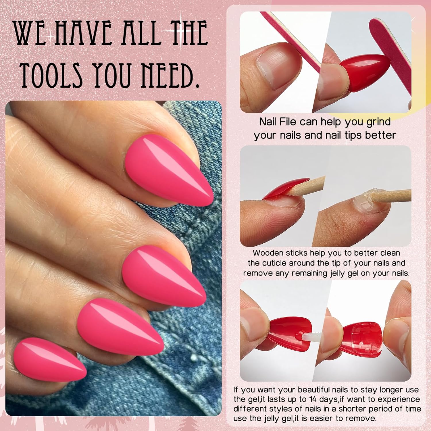 LoveOurHome 240pc Short Almond Hot Pink Full Cover Press on Artificial Fingernails - Image 5