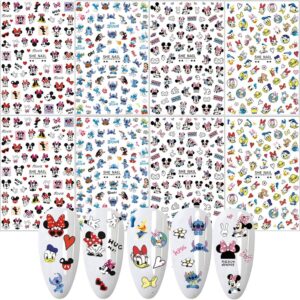 Cartoon Nail Art Stickers Decal 3D Self-Adhesive Nail Decals Cute Cartoon Nail Art Supplies Luxury Designer Nail Stickers for Women Kids Girls Manicure Acrylic Nails Decoration Accessories 8 Sheets