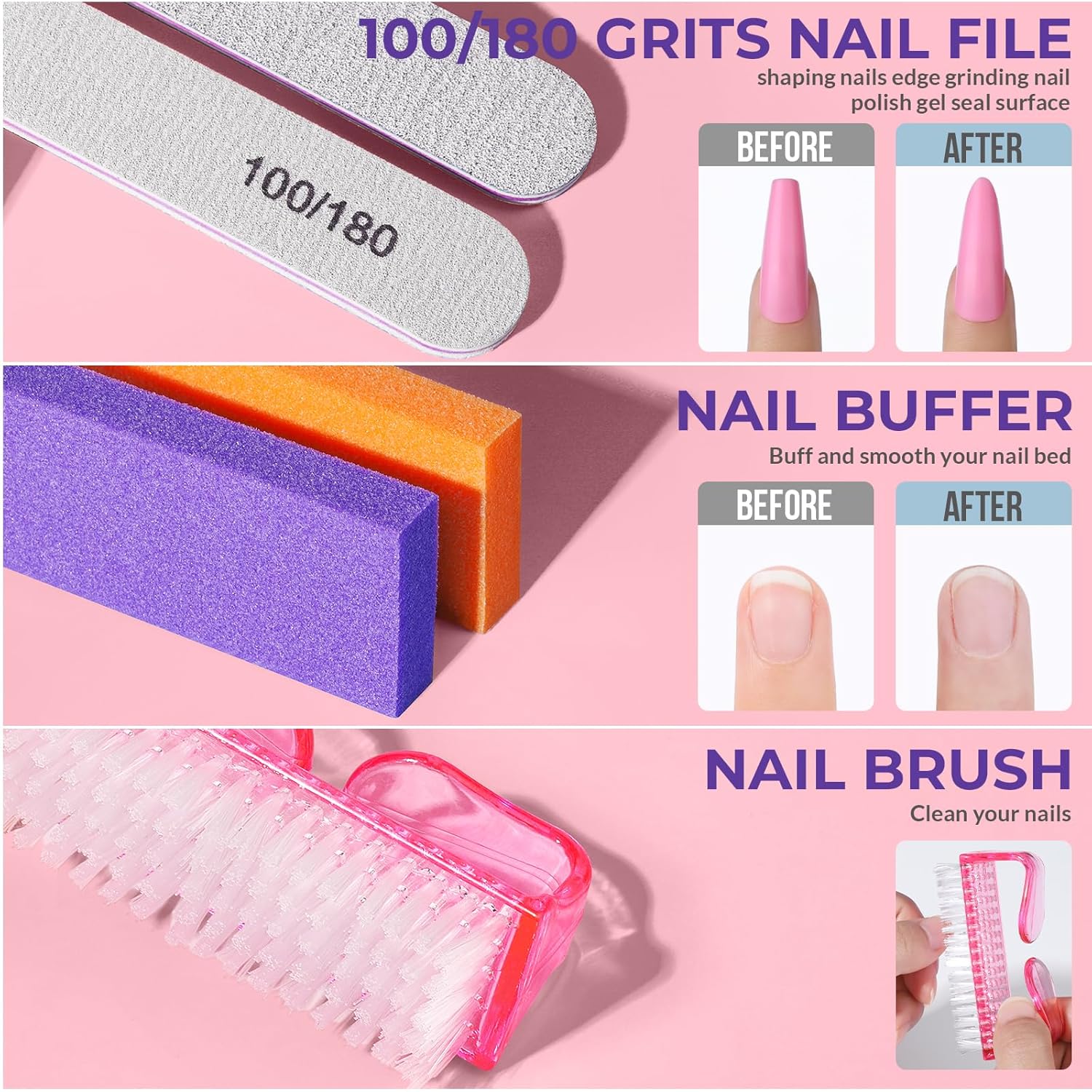Teenitor 10Pcs Nail Soaking Bowl Kit 2 Soak Off Bowl Nail Soaking Bowl Acetone Proof Soak Off Gel Polish Remover Bowl, Manicure Bowl Cuticle Peeler Scraper Cuticle Oil Nail File and Buffer Nail Brush - Image 4