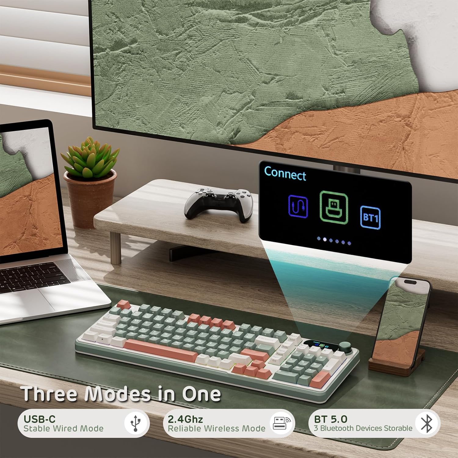 RK ROYAL KLUDGE S98 Mechanical Keyboard w/Smart Display & Knob, Top Mount 96% Wireless Mechanical Keyboard BT/2.4G/USB-C, Hot Swappable, Software Support, Creamy Sounding, 98 Keys - Image 2