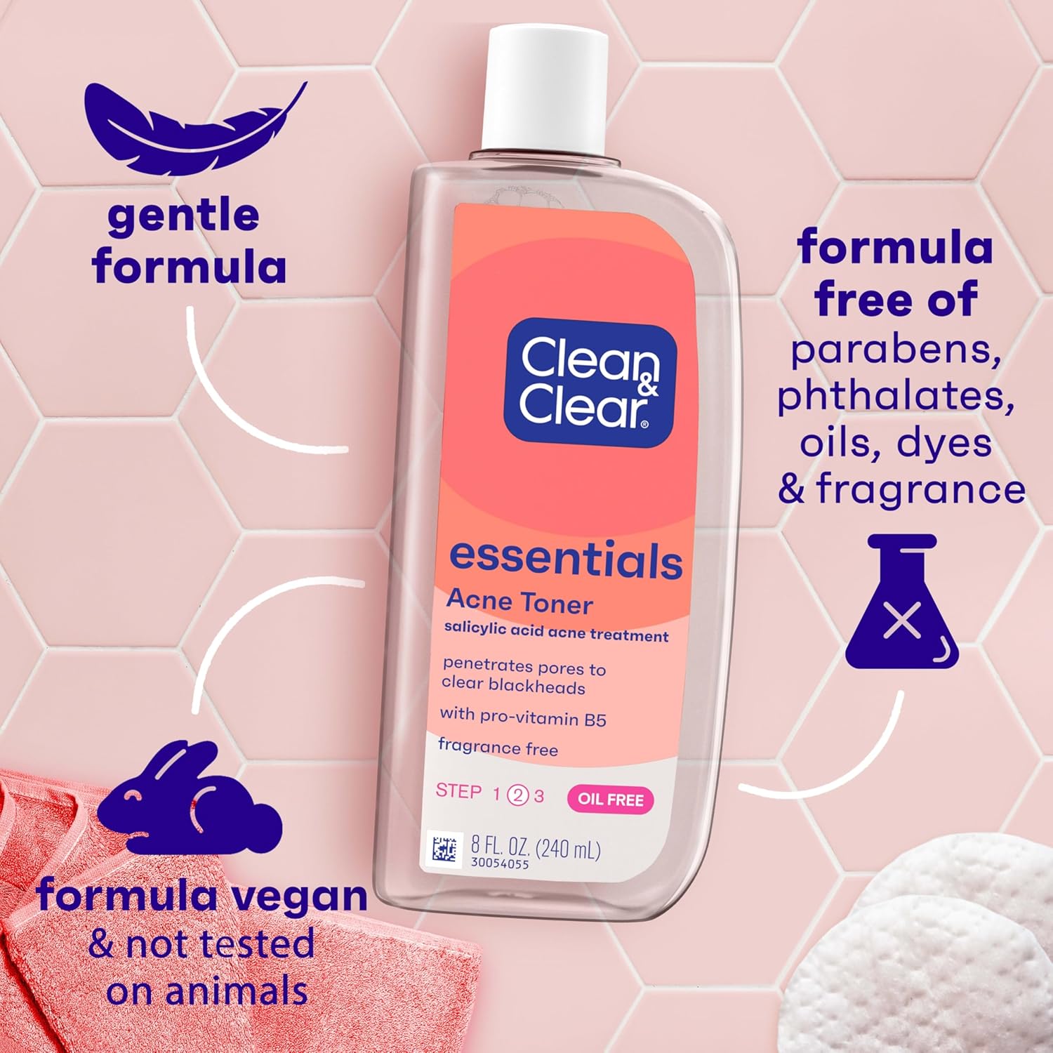 Clean & Clear Essentials Oil-Free Acne Toner, 2% Salicylic Acid Acne Treatment, Gentle Facial Toner for Pimples Cleanses Pores to Clear & Remove Blackheads, Fragrance Free, 8 fl. oz - Image 5