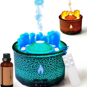 BOHOFAM Aroma Essential Oil Diffuser 360 ML,Volcano and Flame Diffuser/Humidifier,give1.76 oz Hotel Collection Essential Oils,Blue/red Light Selection,Diffusers for Home,Large Room(Black Cracks)