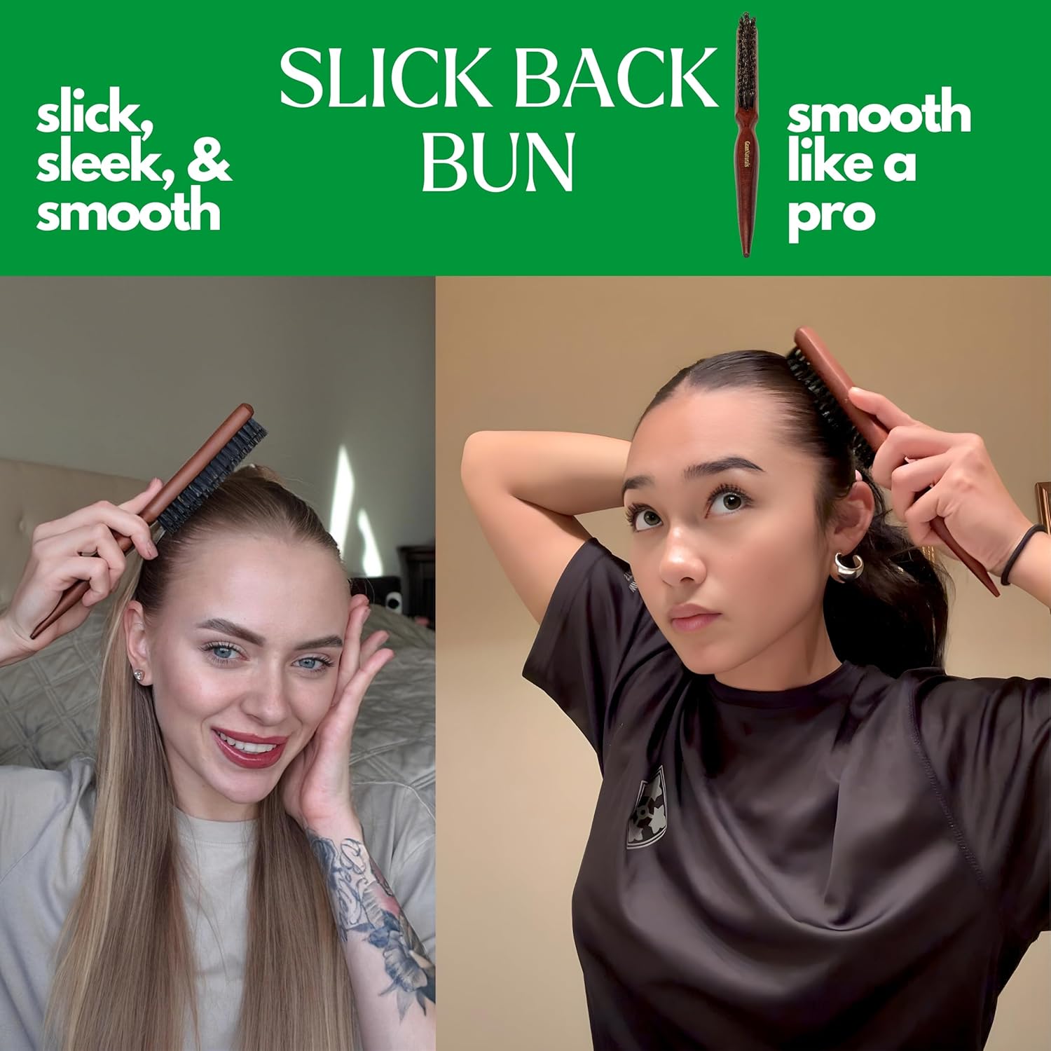 GranNaturals Teasing Boar Bristle Hair Brush for Women - Slick Back Comb with Rat Tail Pick for Hair Sectioning Used for Edge Control, Backcombing, Smoothing, and Styling Fine Hair to Create Volume - Image 3
