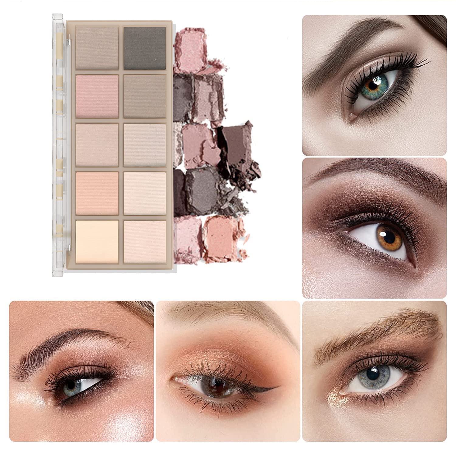 10 Color Matte Eyeshadow Palette High Pigment with 3 Natural Look Brushes - Image 5