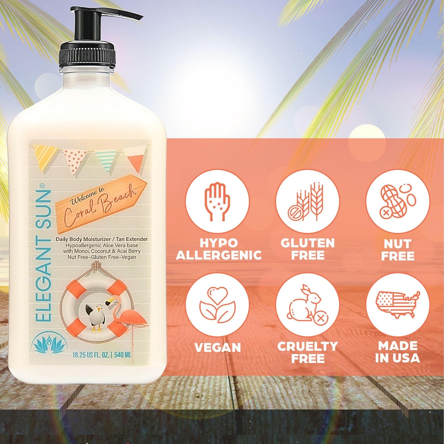 Coral Beach Daily Moisturizer, Tan Extender Lotion, for After Sun or Tanning Bed, Aloe Vera base, Hypoallergenic, Sensitive Skin, Great for Men and Women, Unisex Fresh Scent - Image 4