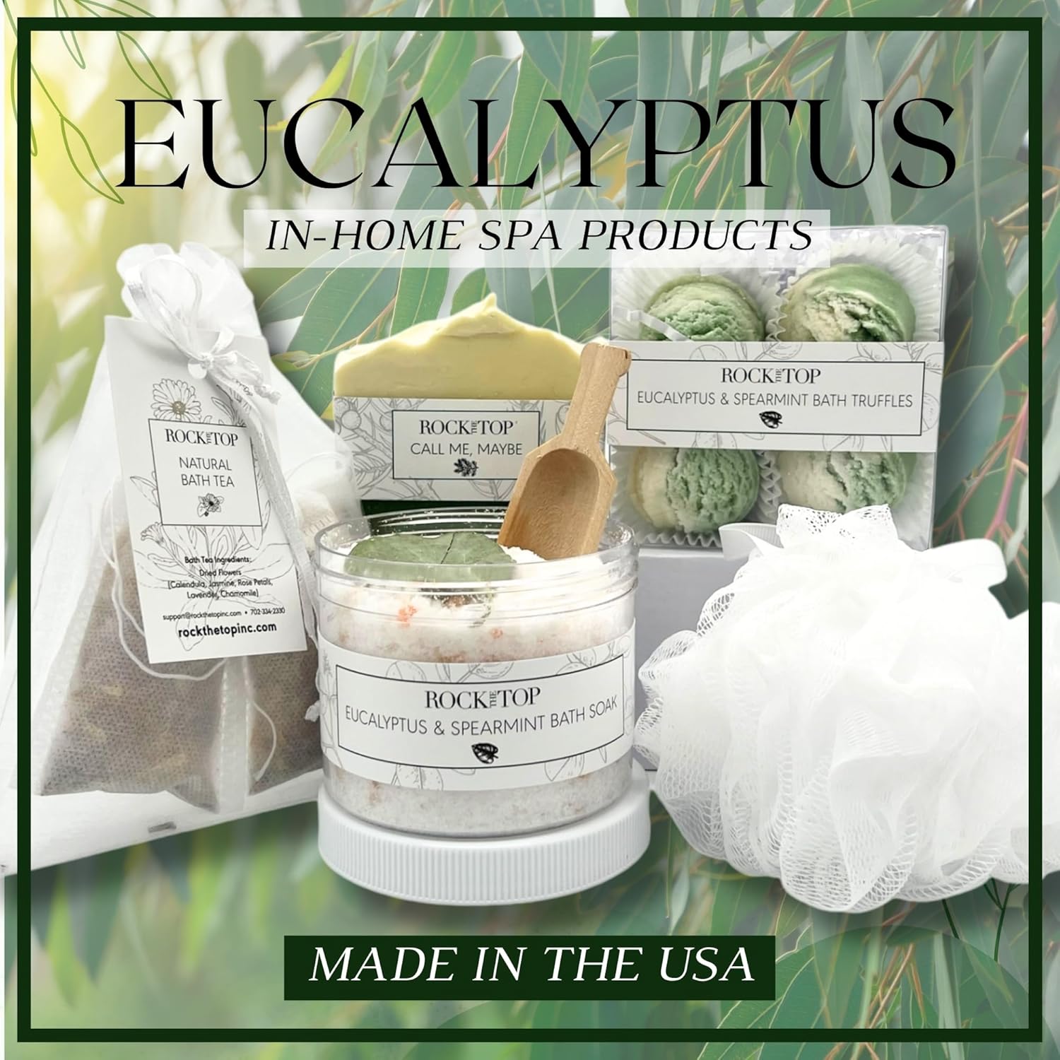 USA MADE | Eucalyptus Spearmint Spa Gift Baskets for Women. 6 Cold & Stress Self Care Gifts, Aromatherapy Epsom Salt Bath Soak, Bath Soap, Bath Bombs (Truffle), Bath Salts Gift Basket. - Image 2