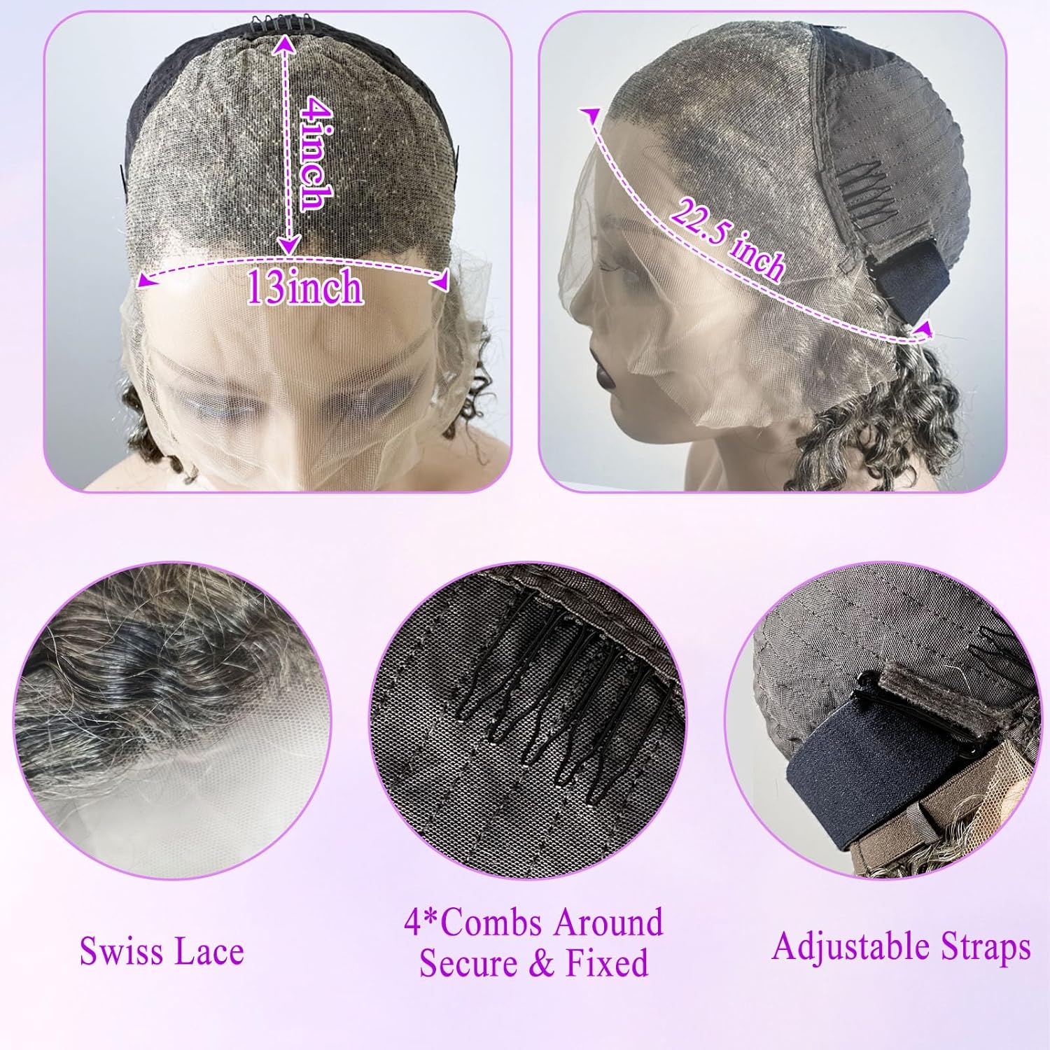 Salt and Pepper Grey Wigs Human Hair Bob Wig 13x4 Deep Curly Lace Front Wigs Human Hair Pre Plucked Natural Hairline Gray Human Hair Wig HD Transparent Curly Short Bob Wigs for Women 12 Inch - Image 7