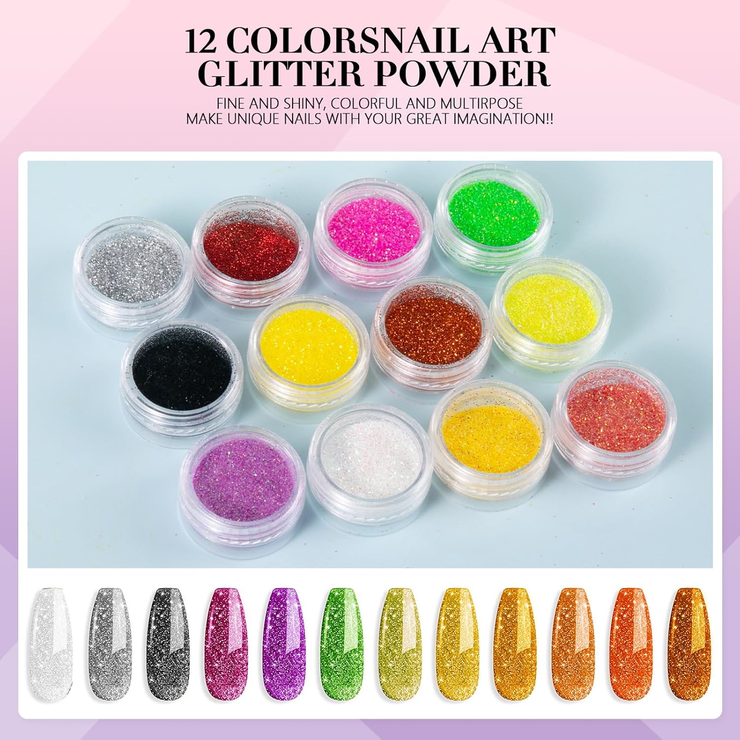 Acrylic Nail Kit for Beginners with Everything Professional, 12 Glitter Powder Nail Kit Acrylic Set, Nail Care Art Design Tip Brush Clipper File Supplie, DIY Tool - Image 2
