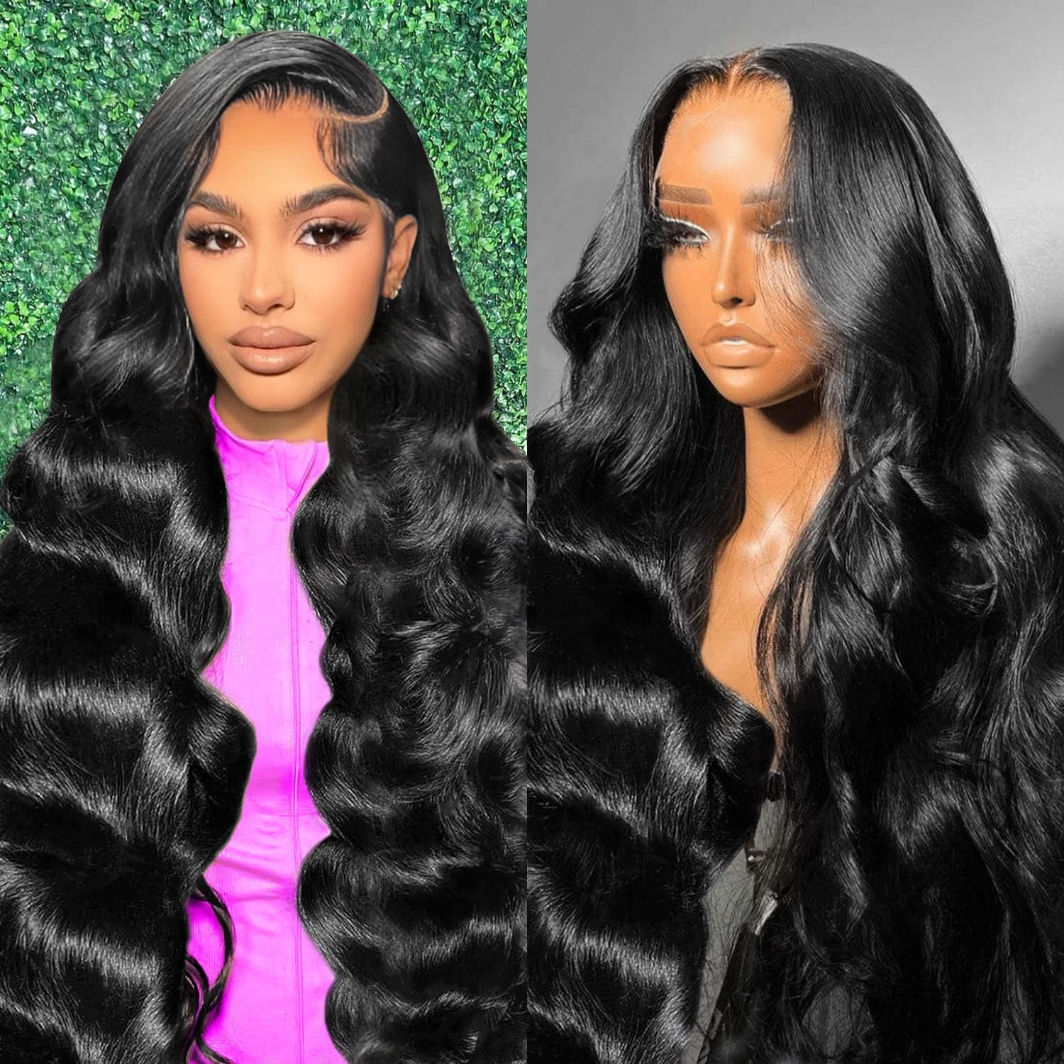 13x6 Lace Front Wigs Human Hair Pre Plucked 200% Density Body Wave HD Lace Front Wigs Human Hair Transparent Frontal Glueless Wigs Virgin Human Hair with Baby Hair for Women Natural Black 30 Inch