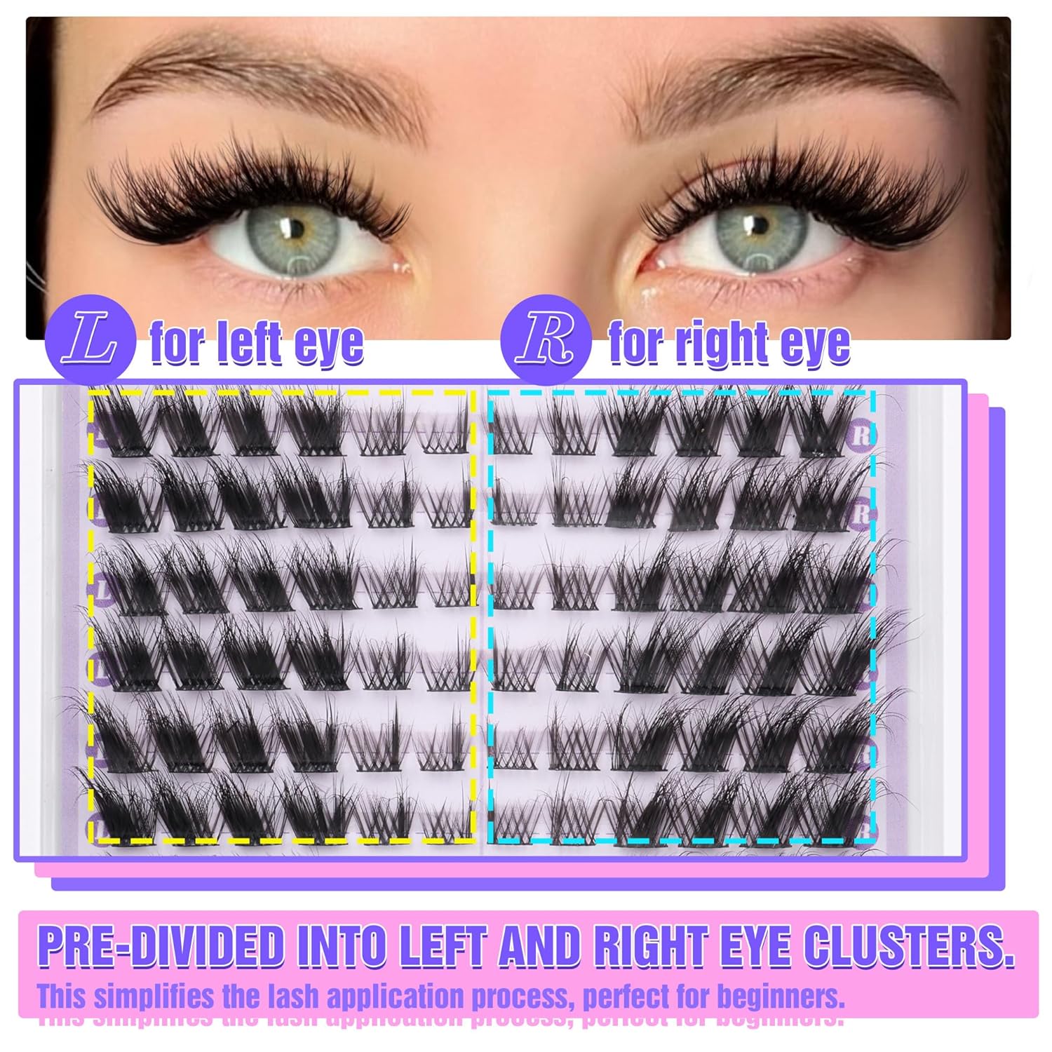 Mavphnee Lash Clusters Cat Eye Cluster Eyelash Extensions 144 Pcs Fox Eye Lashes Left & Right Individual Lashes Wispy DIY Lash Extension Natural Cluster Lashes Pack - Image 2