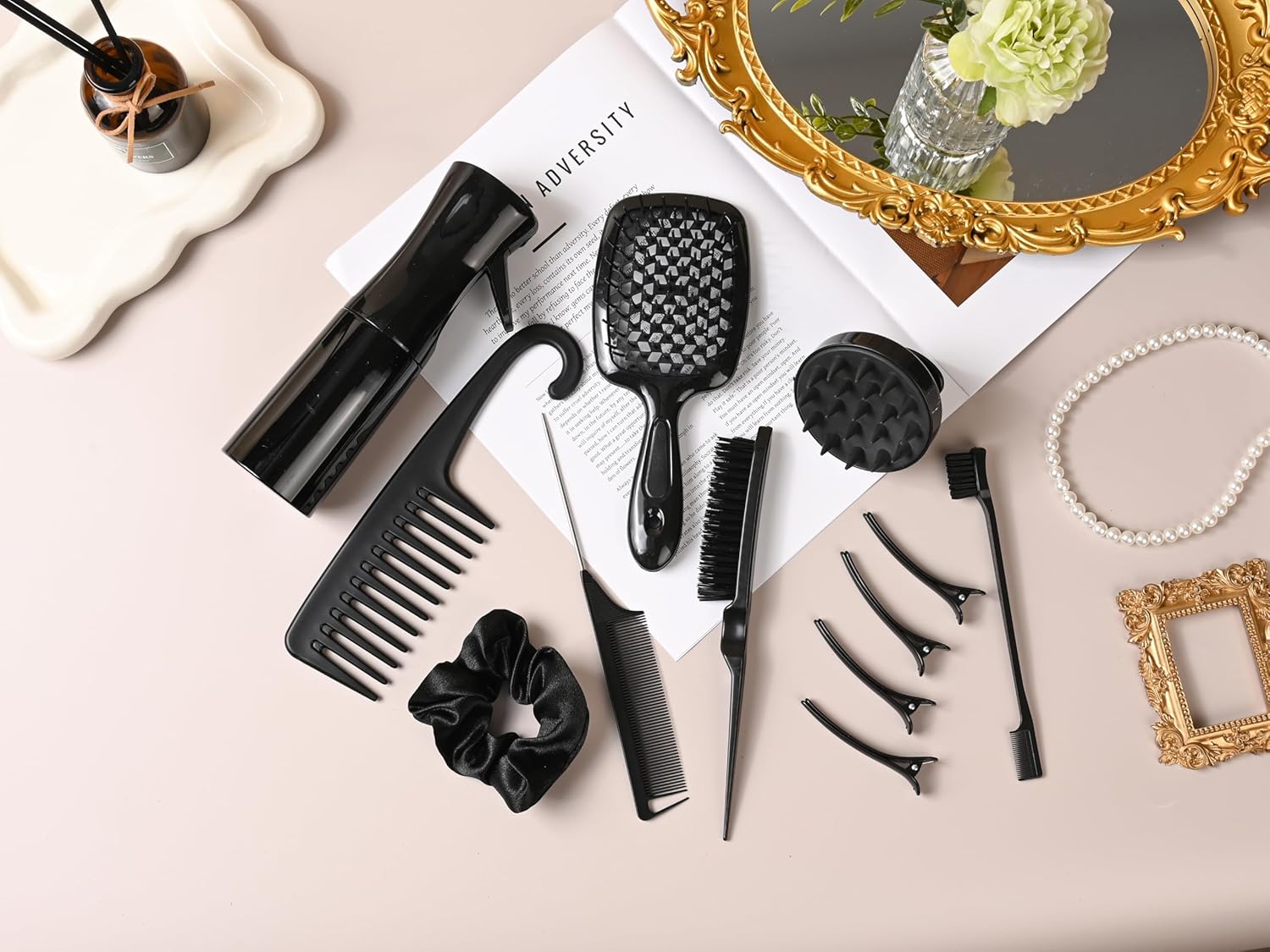 12 Pcs Hair Styling Brush Set with Detangler, Teasing, Rat Tail, Edge Brushes and Baby Hair Brushes - Soft Bristles for Baby Girls and Women (Black) - Image 7