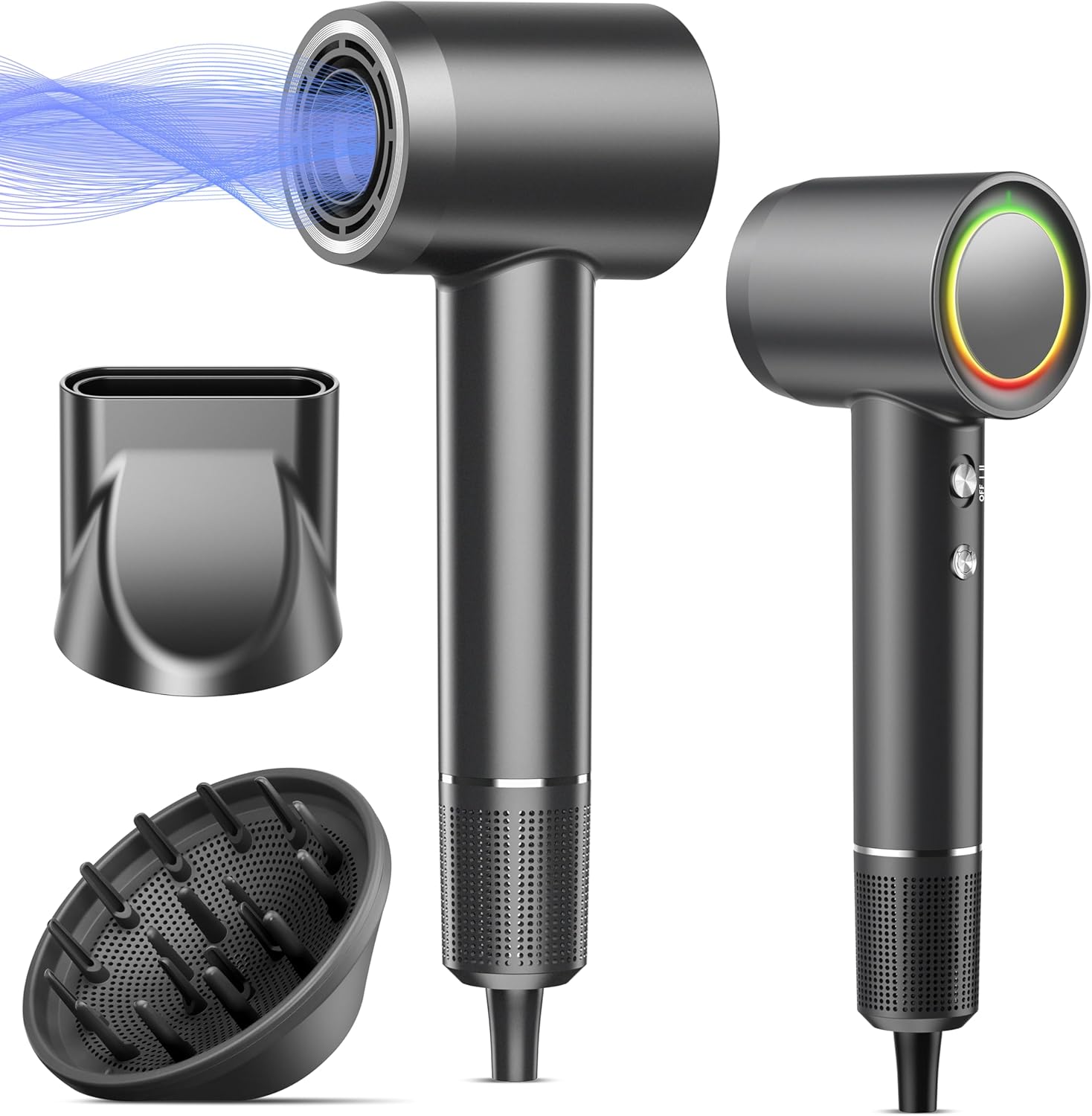 Hair Dryer, 160000 RPM Professional High Speed Ionic Blow Dryer 500 Million Negative Ions & Heat-Control & Low Noise Hairdryer with Magnetic Diffuser for Faster Drying All Hair Types, No Heat Damage