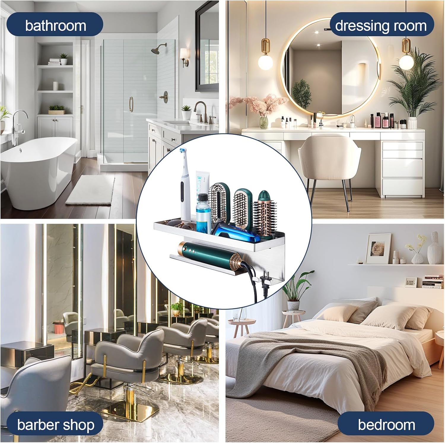 Stainless Steel Wall Mount Hair Dryer Holder and Curling Iron Organizer for Bathroom Storage - Image 6