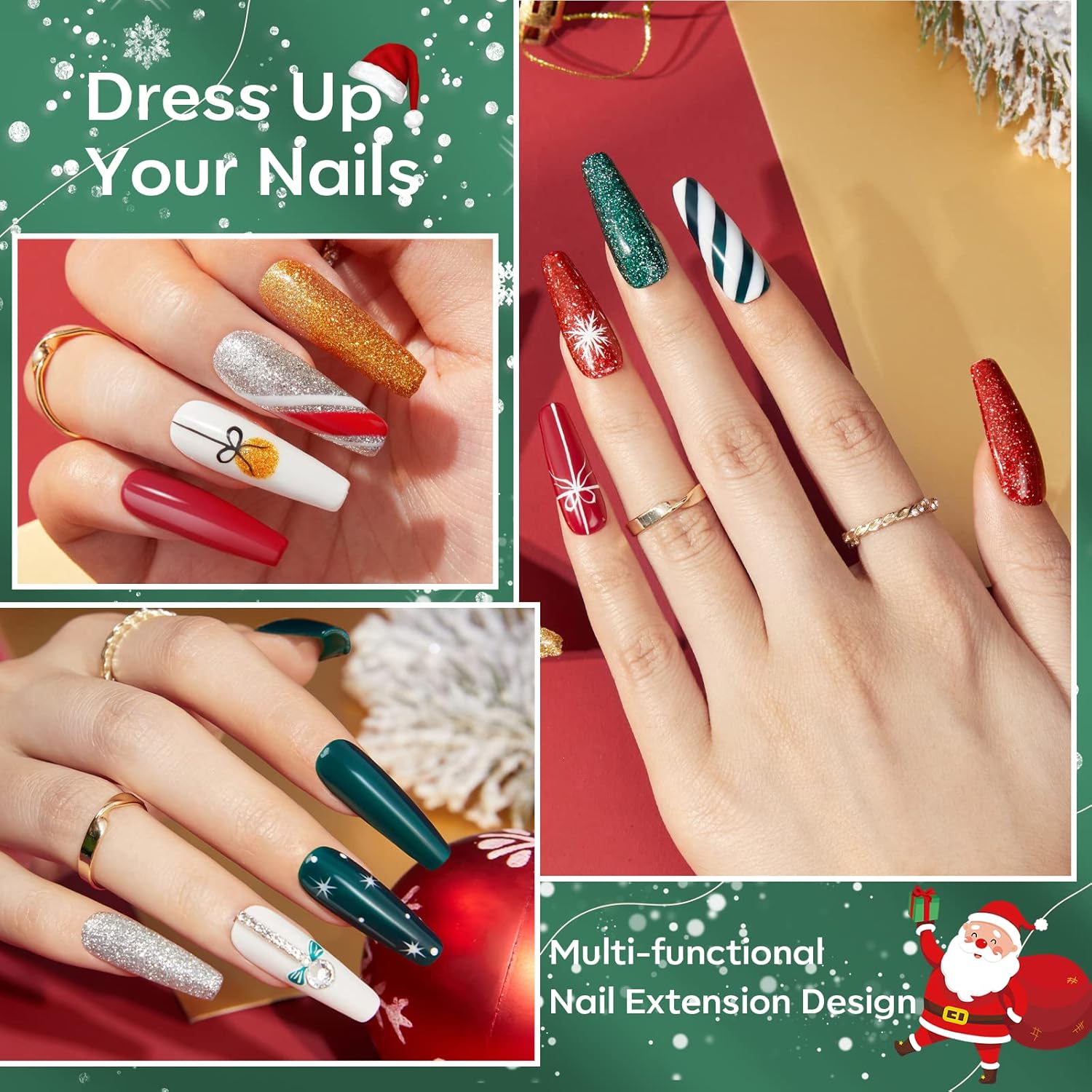 Modelones Christmas Colors Acrylic Powder Kit - 6 Colors Golden Glitter Yellow Green Dark Red Sliver Christmas Eve Cover Powder for Nail Art Extension - No Lamp Needed (C7-Lucky Clover) - Image 3