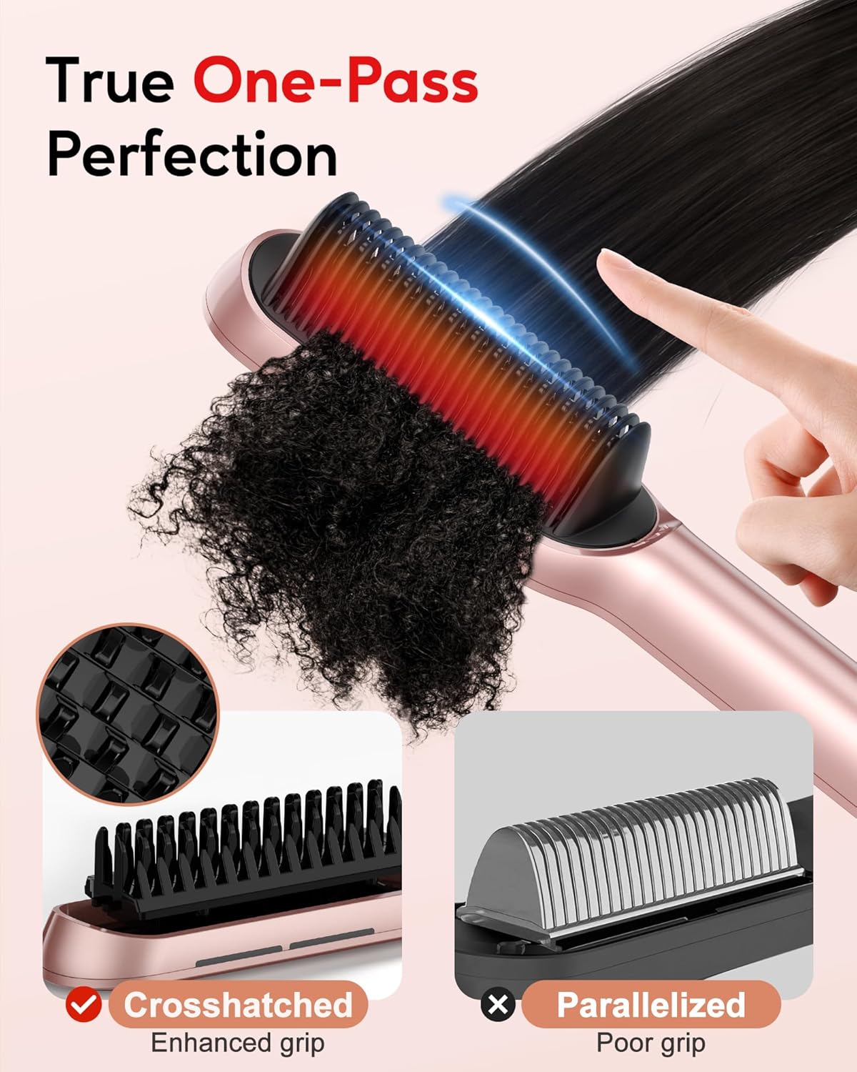 Terviiix Frizz Buster Ionic Hair Straightener Brush with MCH Heater - Rapid 450°F in 20S, Hair Straightener Comb for Efficient One-Pass, Anti-Scald, 13 Heat Settings, Digital Display, Dual Voltage - Image 4