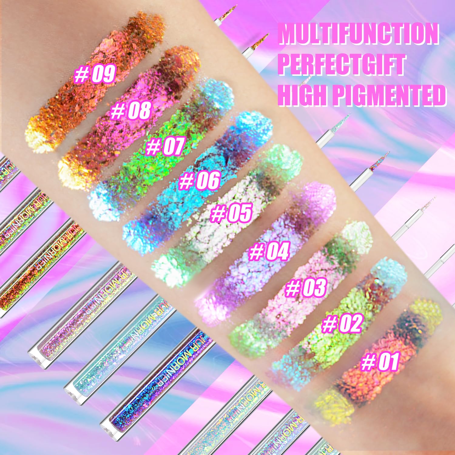 Multichrome Liquid Eyeshadow Set,3 Colors Multi-Dimensional Eye Liner Makeup,High Pigment Waterproof Metallic Eye Shadow,Ultre Fine Tip Glitter Eyeshadow (A01+A02+A03) - Image 2