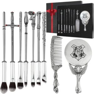 Pottter Makeup Brushes Harrry Gifts Comb Mirror with Gift Box for Eyeshadow Eyebrows Eyeliner Lips Concealer Contouring Highlighter Blending Wizard Wand Makeup Brushes Set