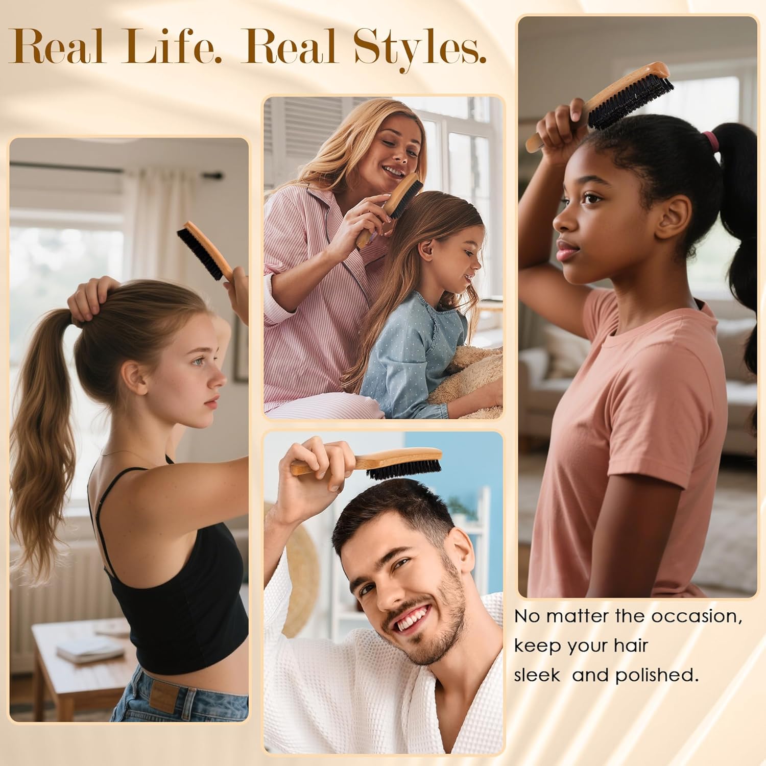All Ages Soft Boar Bristle Slick Back Hair Brush for Thin and Fine Hair - Image 8