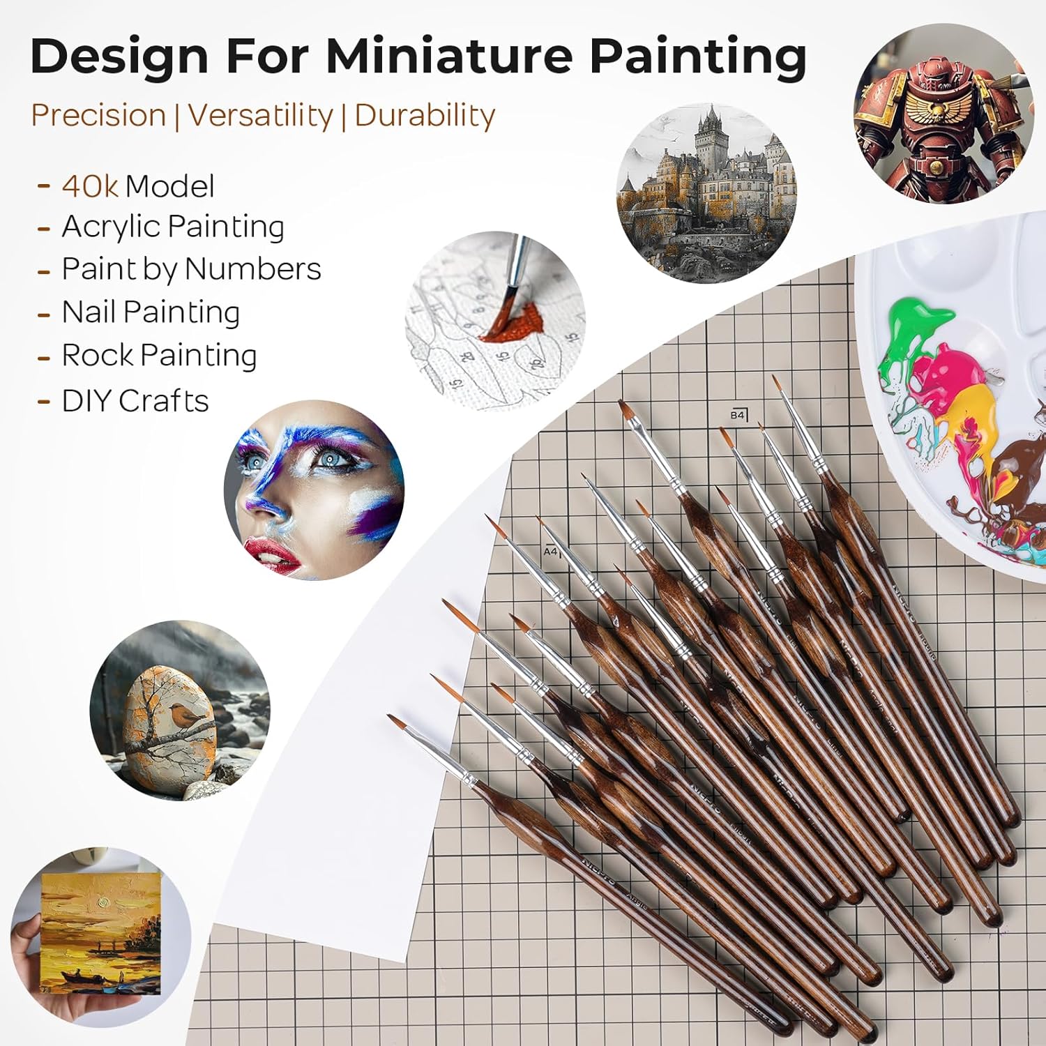 Nicpro Miniature Paint Brushes Dry Brush - 21PCS Model Paint Brush Set with Cloth Roll for Acrylic Oil Watercolor, Detail Paint Brush Drybrush for Model, Miniature Painting, Paint by Numbers, Craft - Image 6