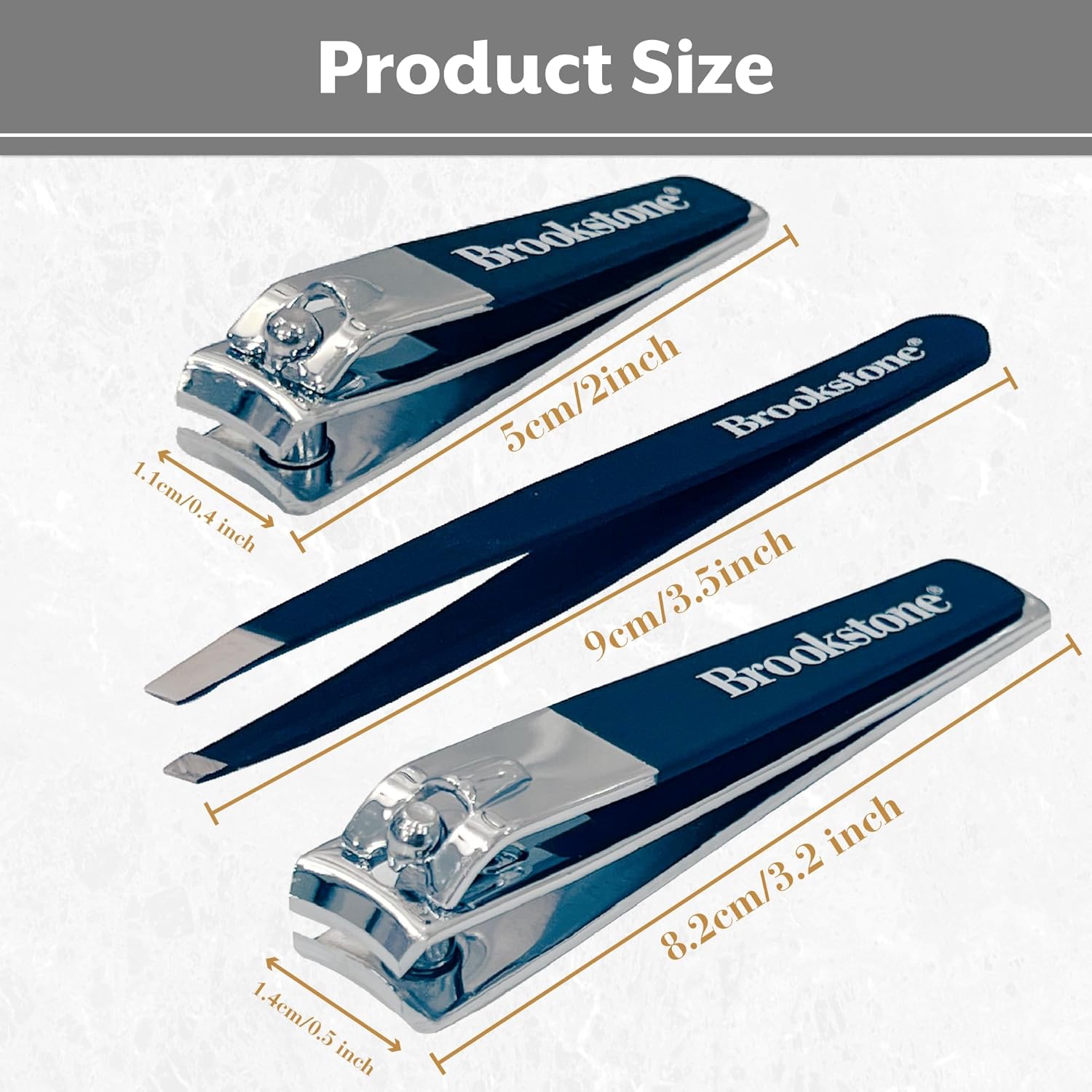 Brookstone Nail Clippers Set - Premium Stainless Steel Nail Clipper and Nail Cutter with Rubberized Non-Slip Grip, Includes Case and Tweezer, Two Nail Clippers for Precision Grooming (Navy) - Image 2