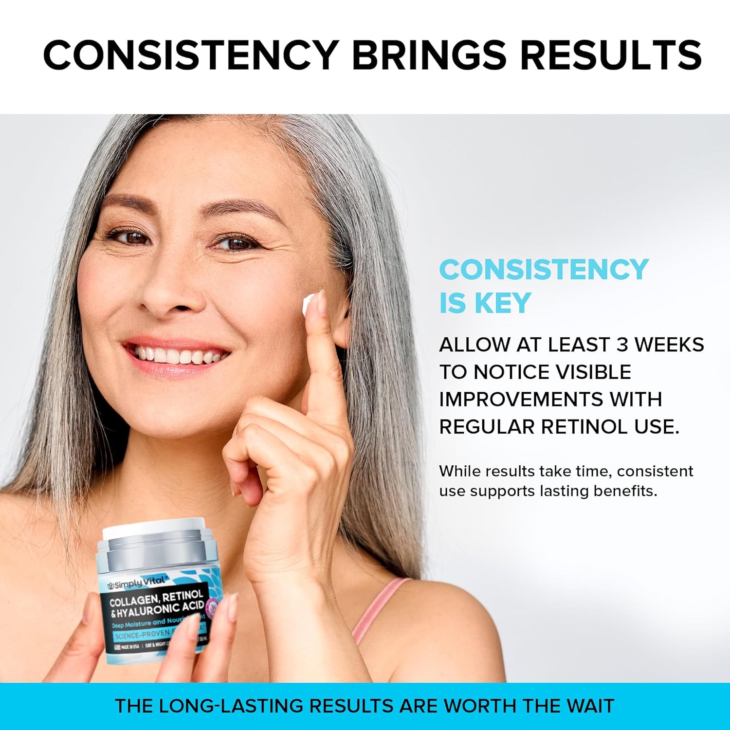 SimplyVital Collagen Face Moisturizer - Anti-Aging Retinol Cream for Face, Neck & Décolleté with Hyaluronic Acid - Made in USA, Daily Moisturizer Face Cream, 2-Pack - Image 8
