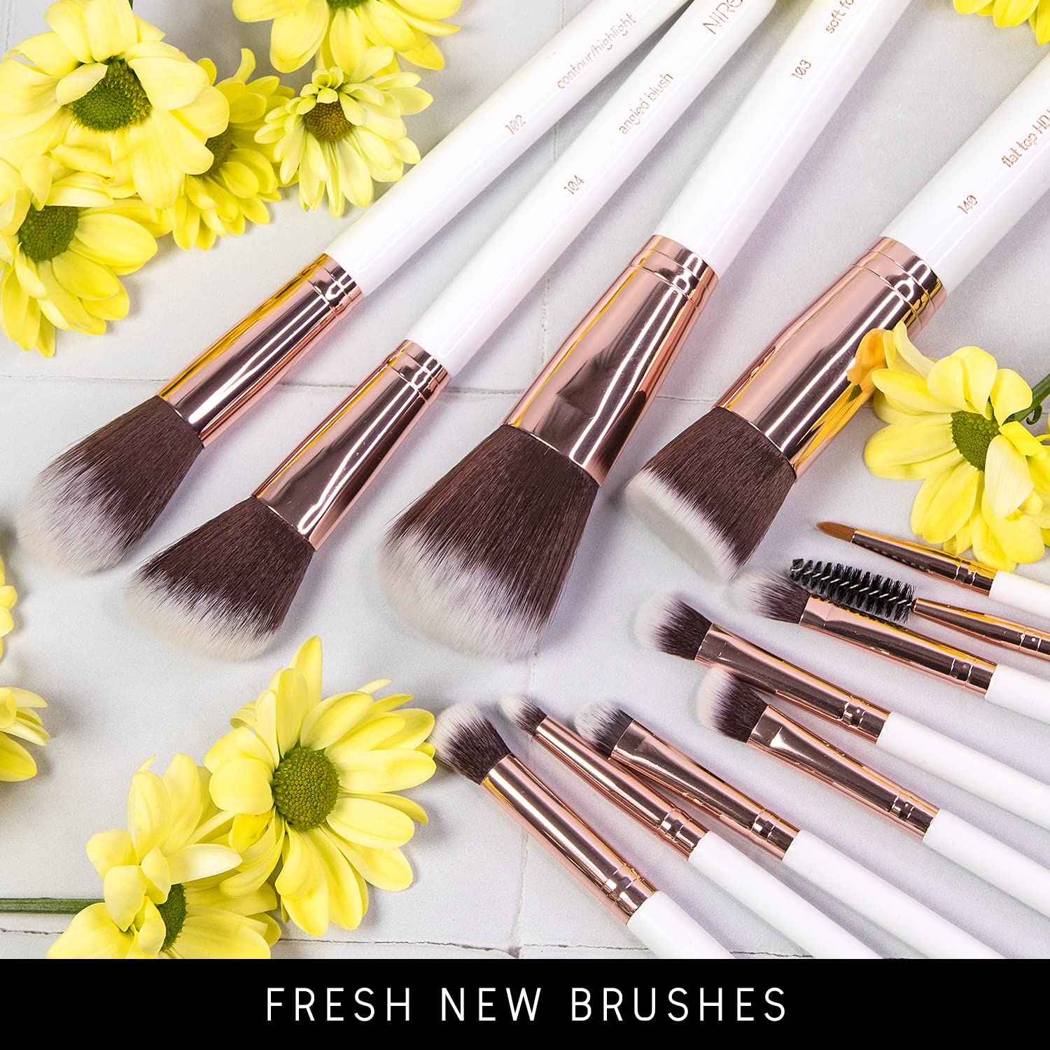 Niré Beauty White 15piece Award Winning Professional Makeup Brush Set: Vegan Makeup Brushes with Case, Makeup Sponge, Cleaner, Guide, Gift Box - Image 9