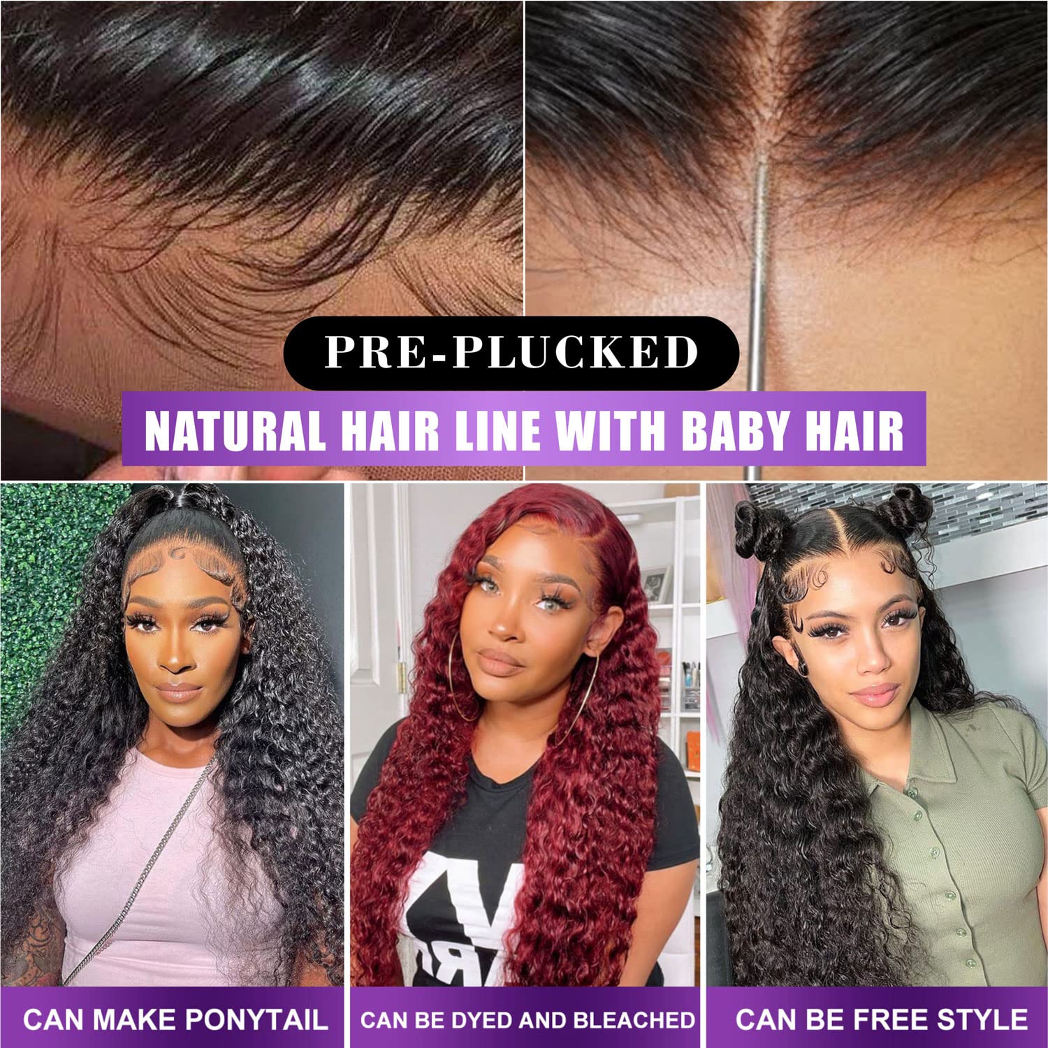 13x6 Deep Wave Lace Front Wigs Human Hair 200% Density Pre Plucked 13x6 HD Transparent Curly Lace Frontal Wig for Women Virgin Brazilian Human Hair Wet n Wavy Wig Realistic Looking 24 Inch - Image 7