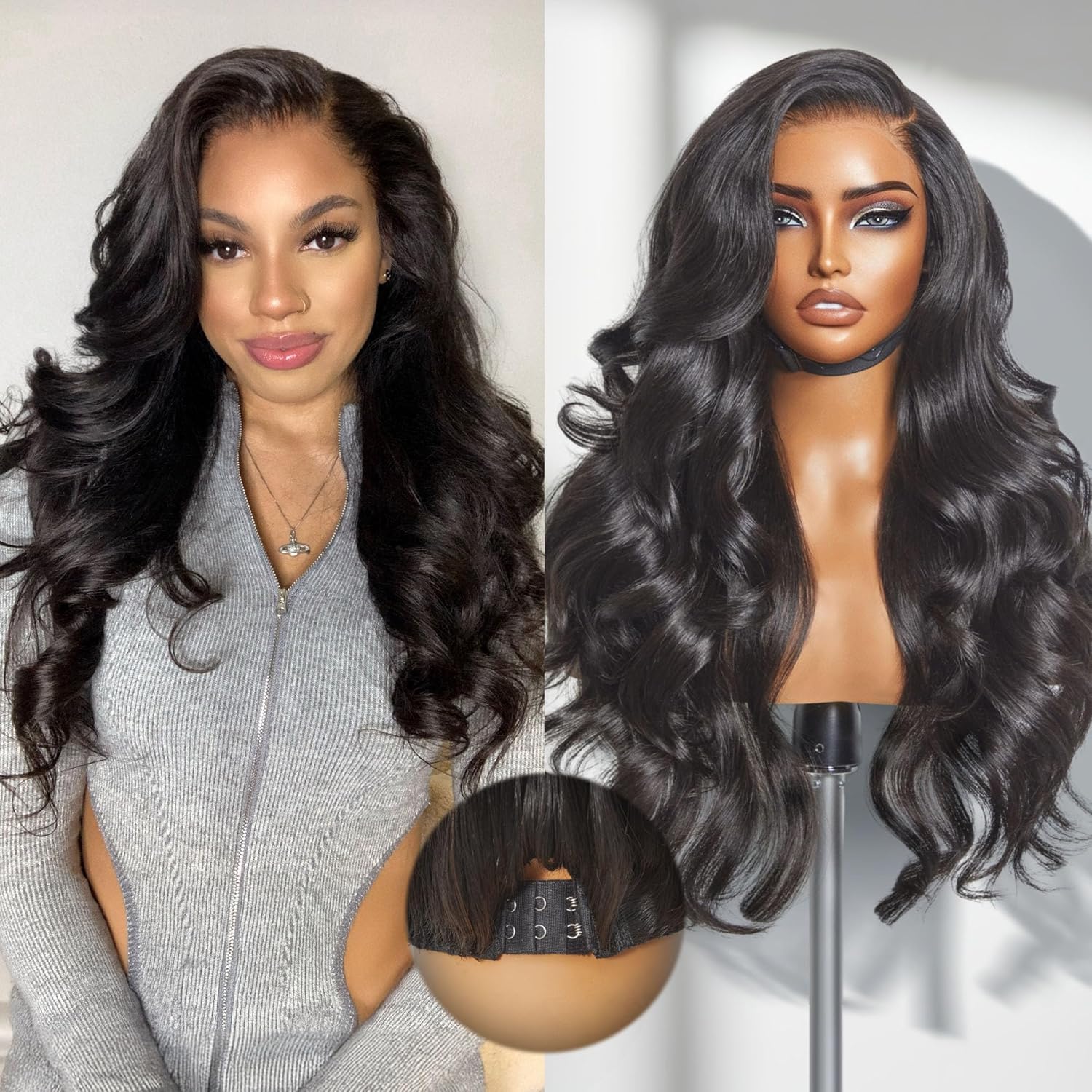 LUVME HAIR All-Day Comfort Real Glueless 7x6 HD Lace Wig 200% Density Hair PartingMax Lace Wigs Loose Body Wave Lace Front Wigs Human Hair Pre Cut Plucked Lace Frontal 22 Inches Natural Black Color