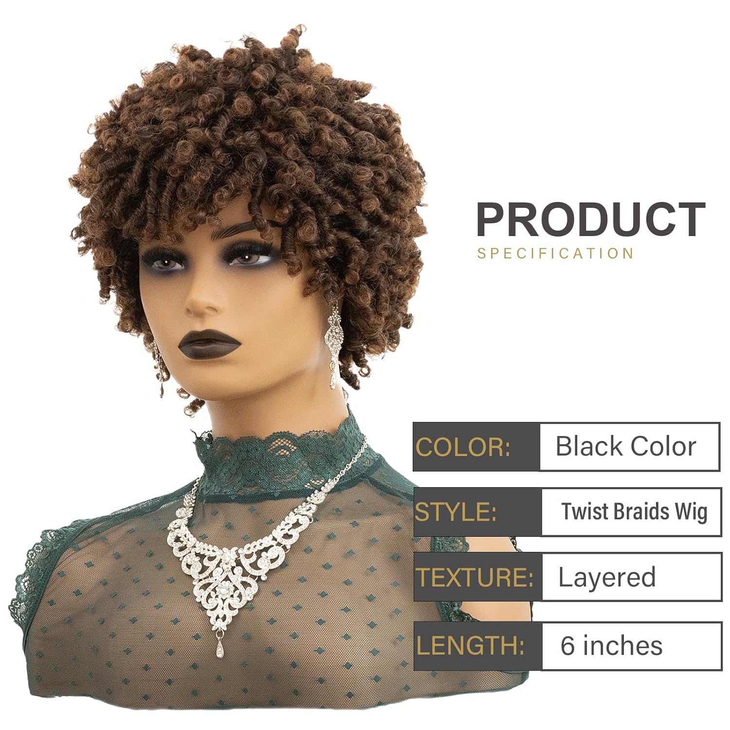 Short Curly Ombre Brown Afro Wig for Black Women, Braided Dreadlock Synthetic Hair Glueless, African American Women's Natural Style - Image 4