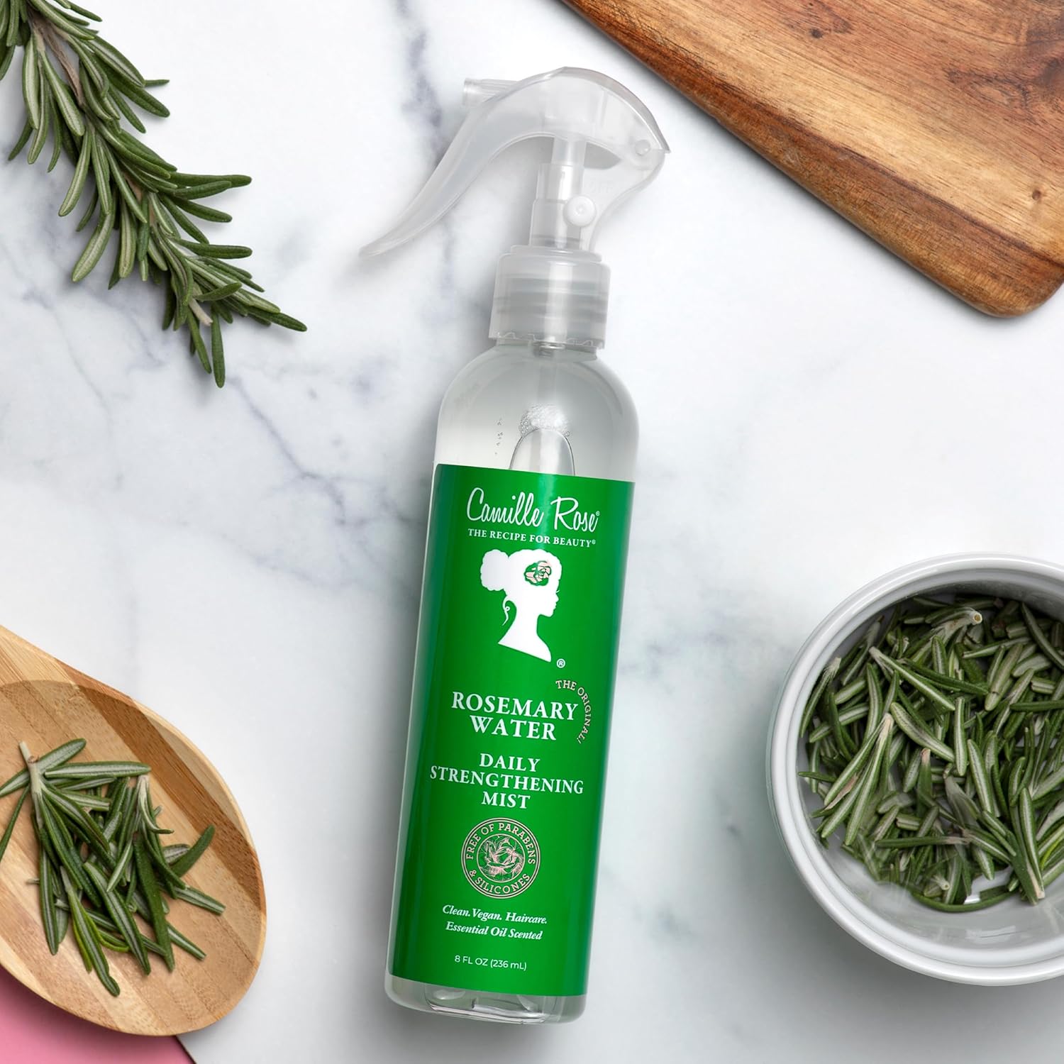 Camille Rose Rosemary Water Daily Strengthening Mist, with Peppermint and Rosemary Essential Oils to Strengthen Strands and Promote Hair Growth, for all Hair Types, 8 fl oz - Image 5