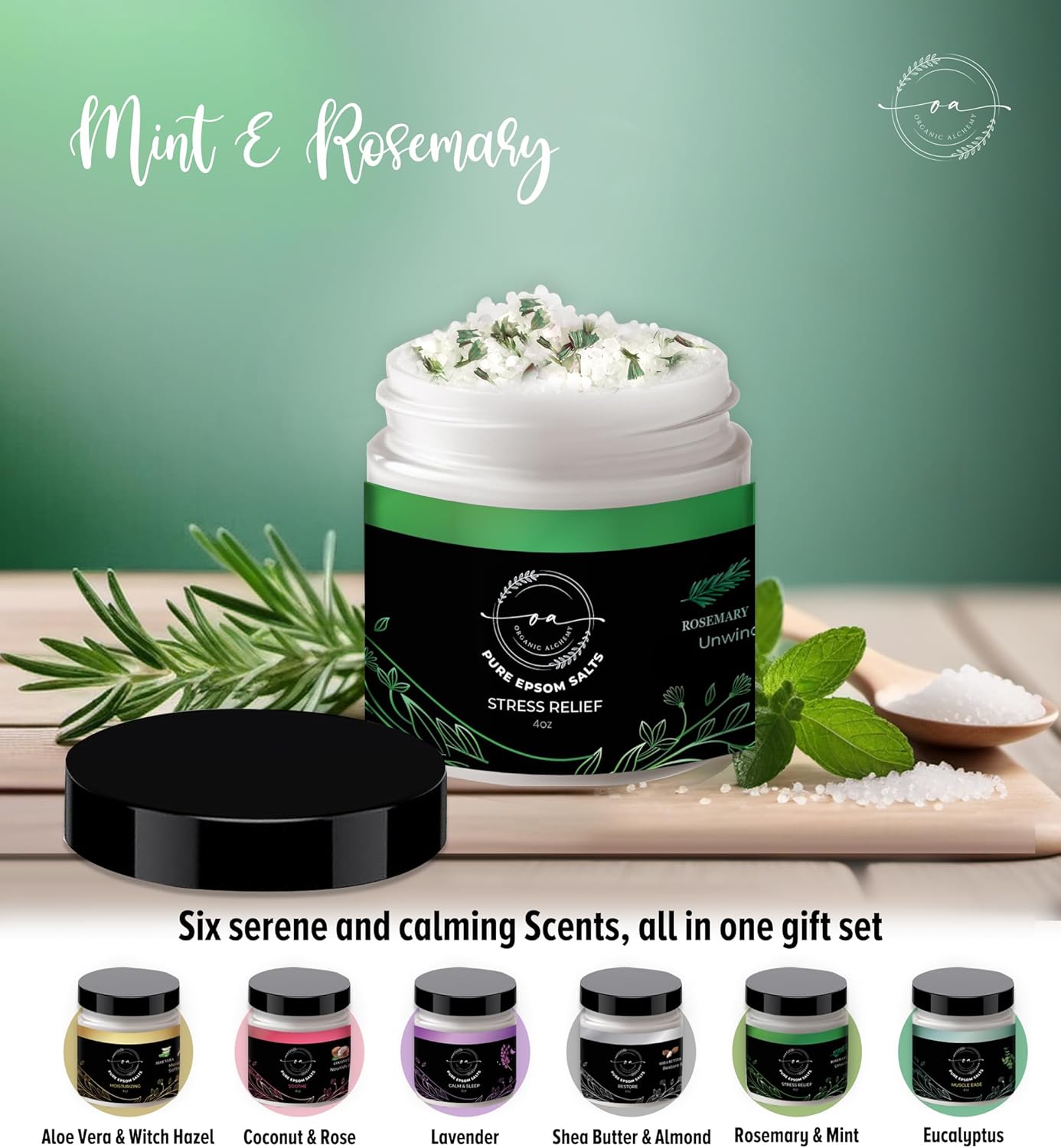 Epsom Bath Salts Gift Set, Relaxing Spa Salt & Essential Oils, Bubble Bath Soaks - Lavender, Eucalyptus, Coconut, Shea Butter, Rose Mary & Aloe Vera Self Care Gifts for Women (6 Pack) - Image 6