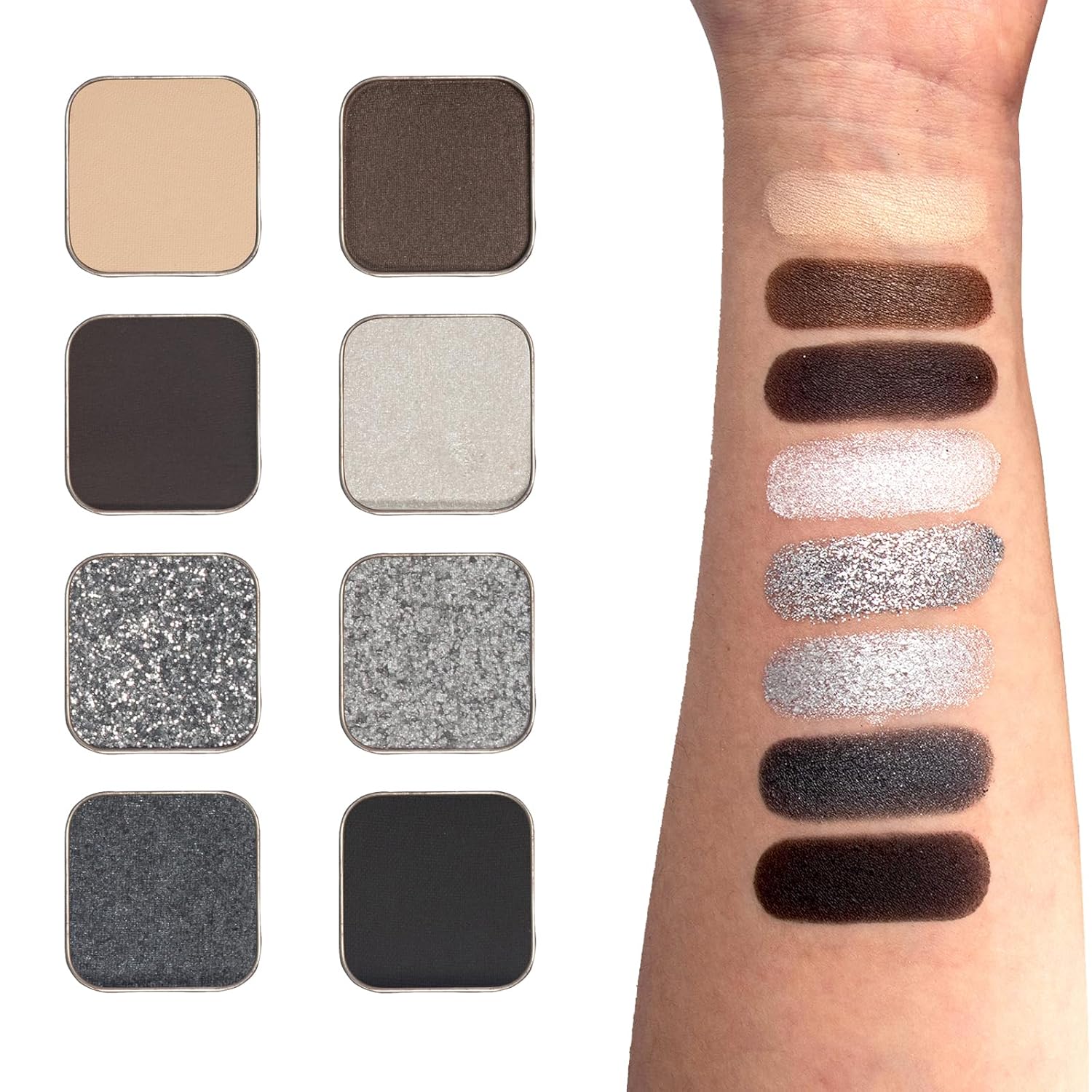 Black Smokey Eyeshadow Magnetic Palette, 8 Color Highly Pigmented Eyeshadow Powder, Single Tin Pan Diy Refillable, Small Travel Size Makeup Artist Kit Essentials (Palette-B) - Image 2