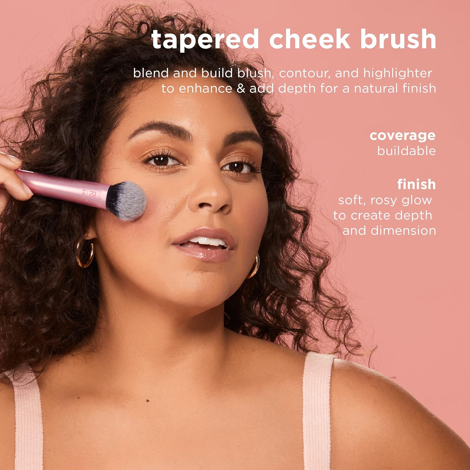 Real Techniques Tapered Cheek Makeup Brush, For Blush, Highlighter, Loose, Or Pressed Powder, Blush Brush With Synthetic Bristles, Precise Makeup Application, Aluminum Handle, Cruelty Free, 1 Count - Image 3