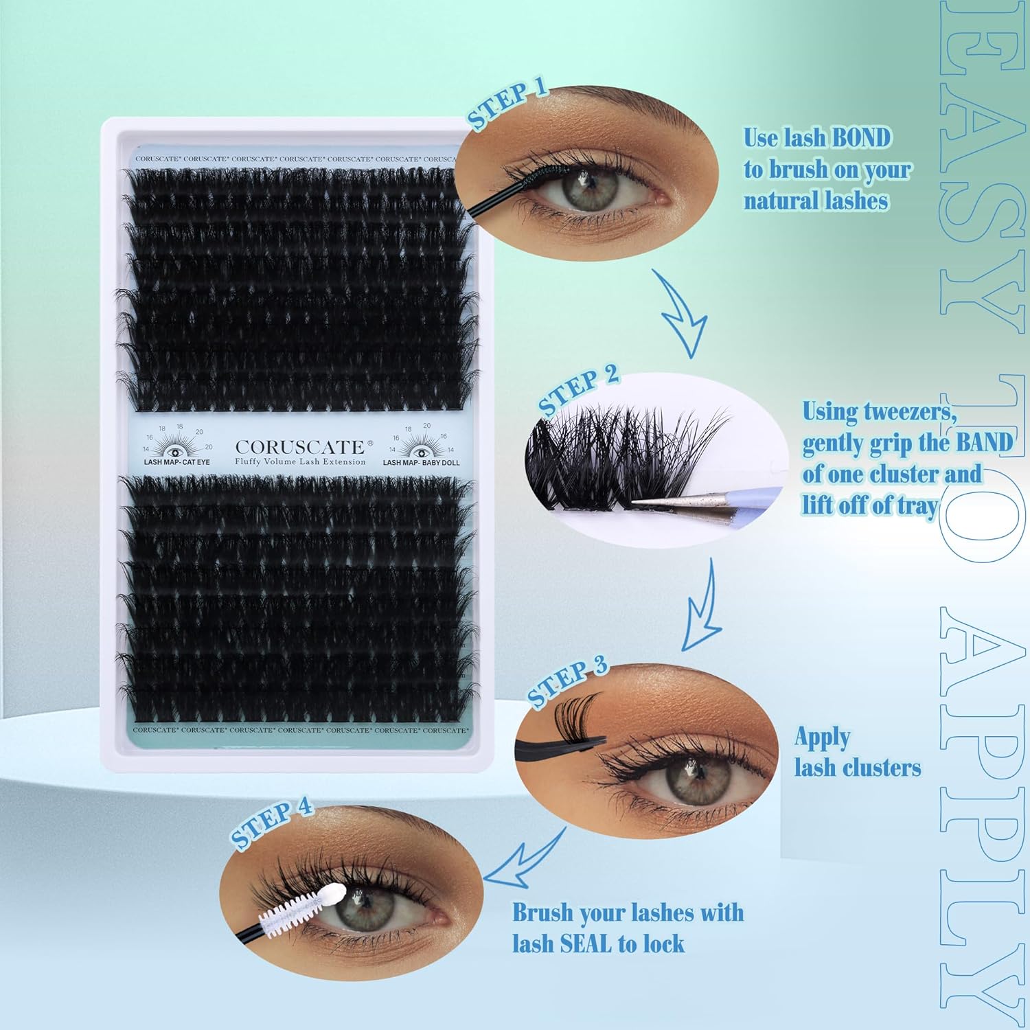 Lash Clusters 120D+150D Eyelash Clusters Long Individual Lashes 14-20mm Thick Cluster Eyelash Extensions 256pcs Volume Strip Eyelashes Mink DIY Cat Eye Lashes Extension by CORUSCATE - Image 7