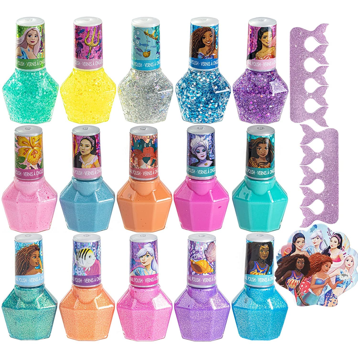 Disney The Little Mermaid Ariel Kids Washable Nail Polish Set, Pretend Play Makeup Beauty Set Birthday Toys Gift for 3 4 5 6 7 8 9 10 11 12 Years Old Kid - Image 7