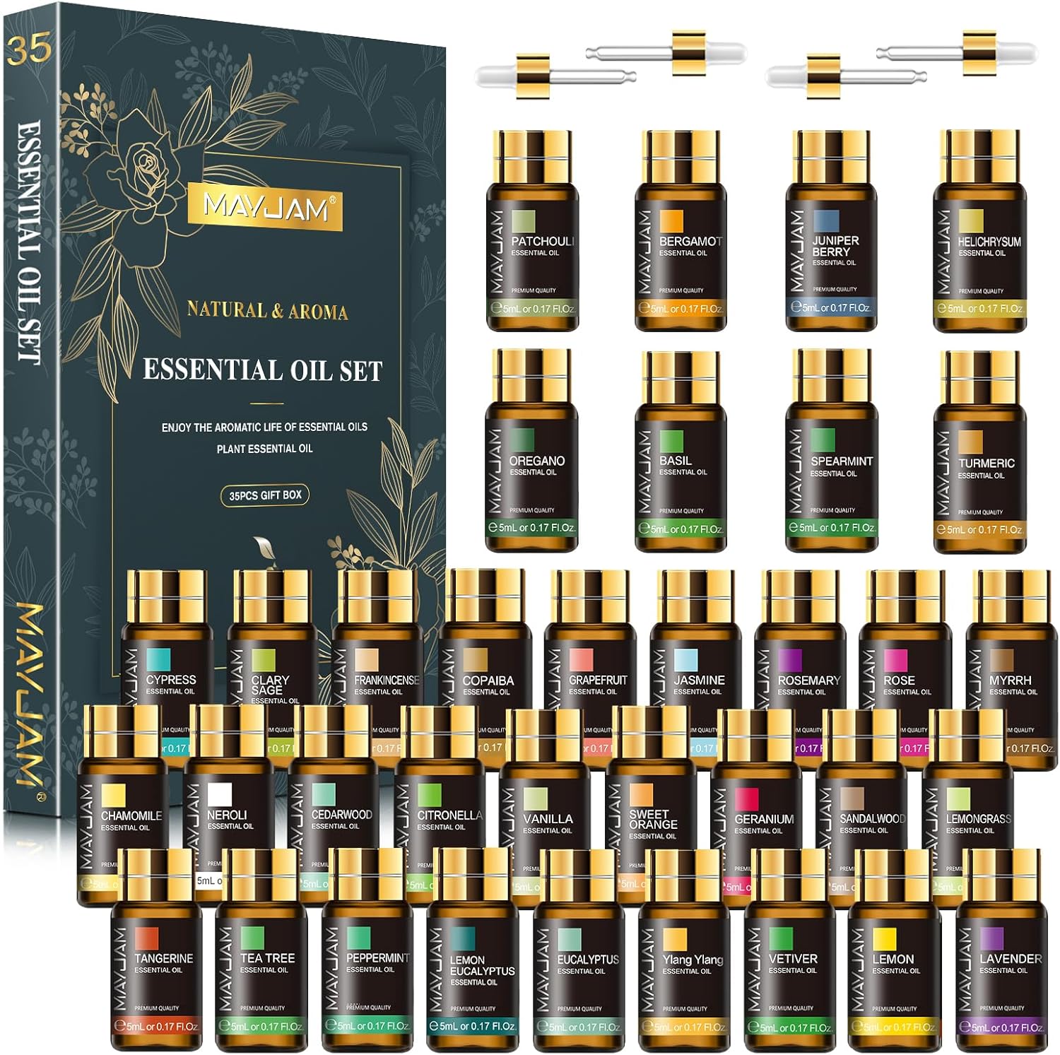 Essential Oil Set, 35PCS Premium Essential Oils Kit, 5ML Essential Oils Fragrance Oil Scent for DIY Candle and Soap Making