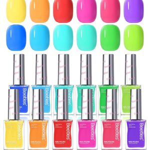 Beetles Neon Nail Polish Set - Quick Dry Nail Polish Kit 12 Colors Hot Pink Green Blue Yellow Red Regular Air Dry Fingernail Polish Pack for Women Gift Beetles Summer Cocktails 12 Colors